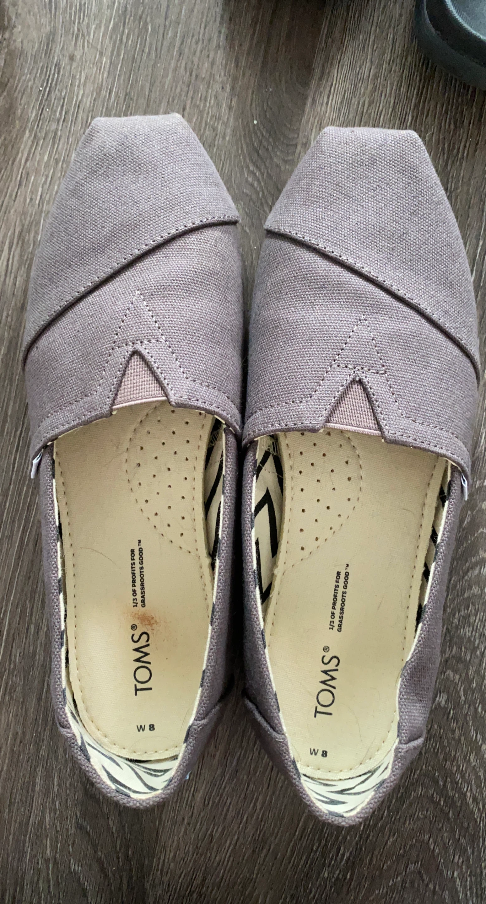 TOMS Women's Grey Canvas Slip-On Shoes Size 8