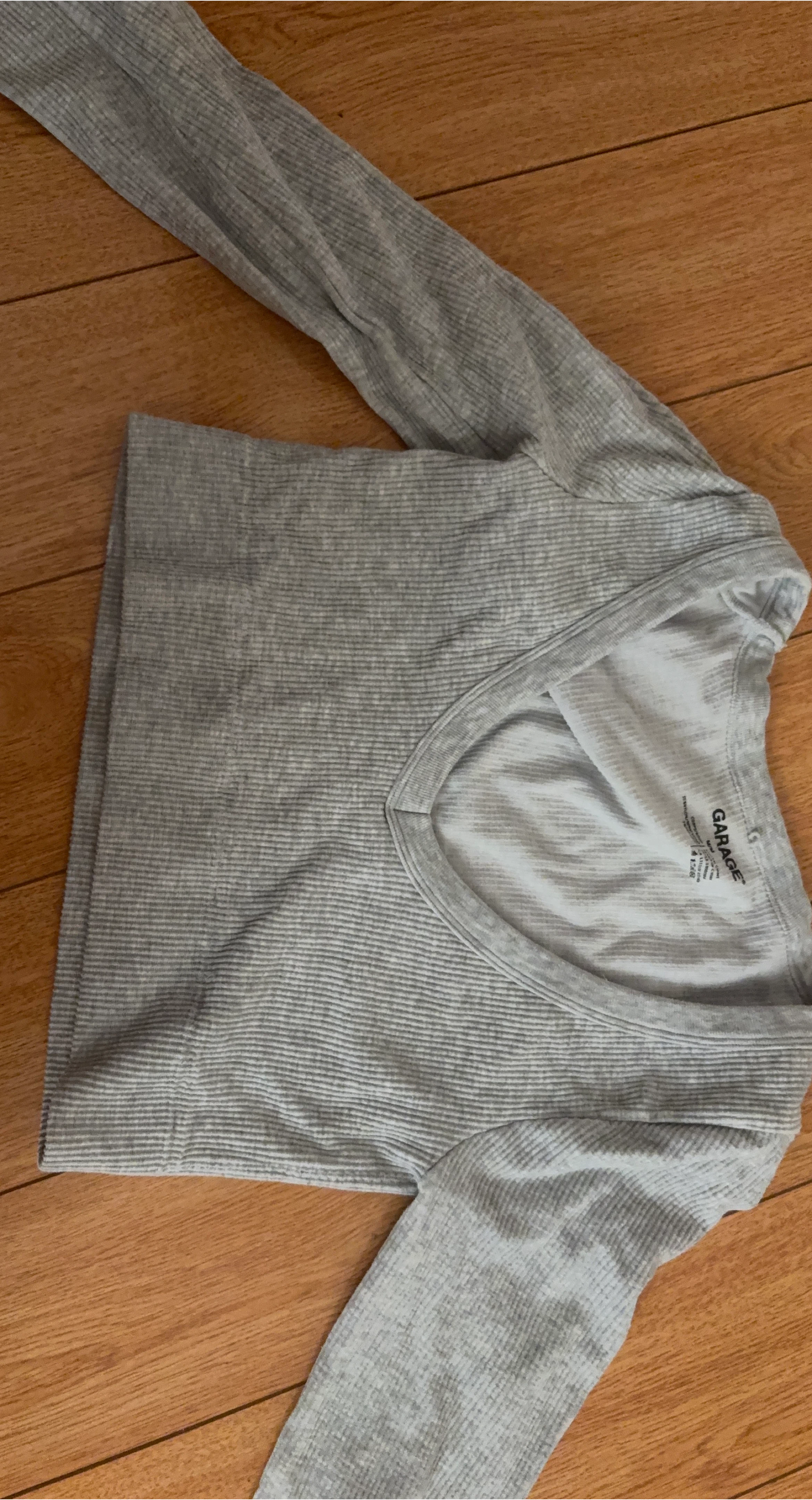 GARAGE Grey Ribbed Long Sleeve Top - Size XS