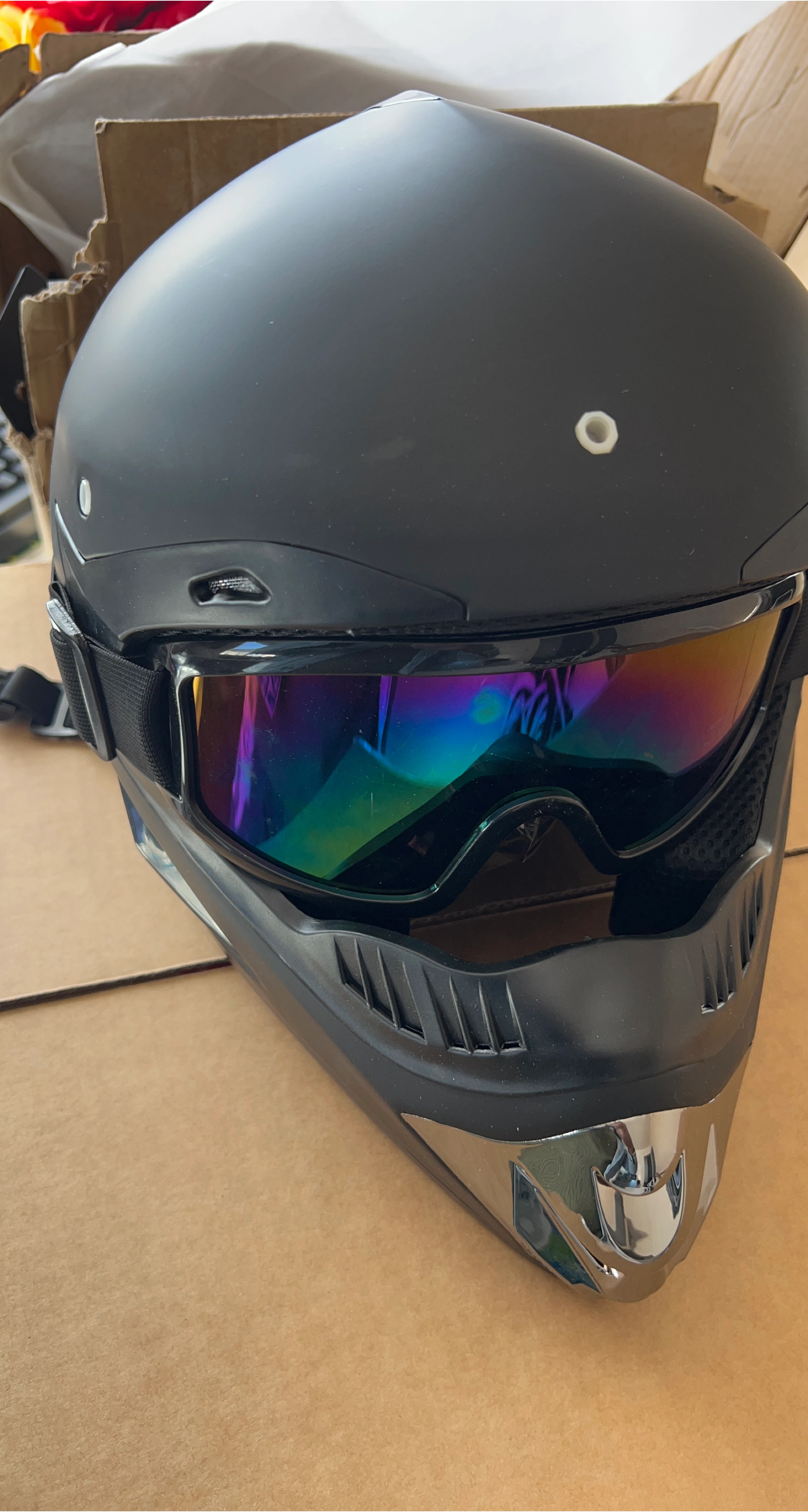 Matte Black Full Face Motorcycle Helmet with Goggles
