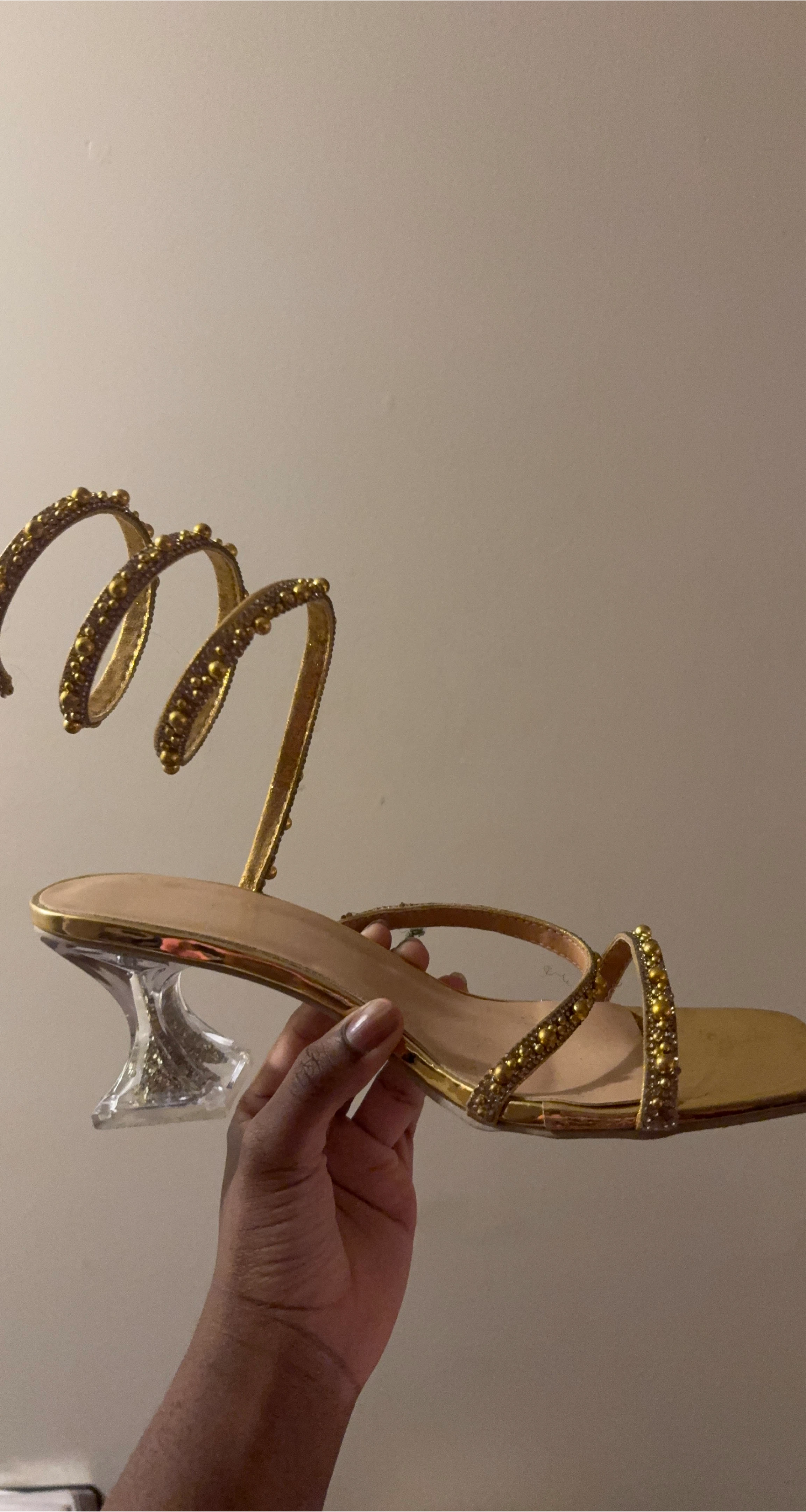 Gold Spiral Heels with Rhinestones
