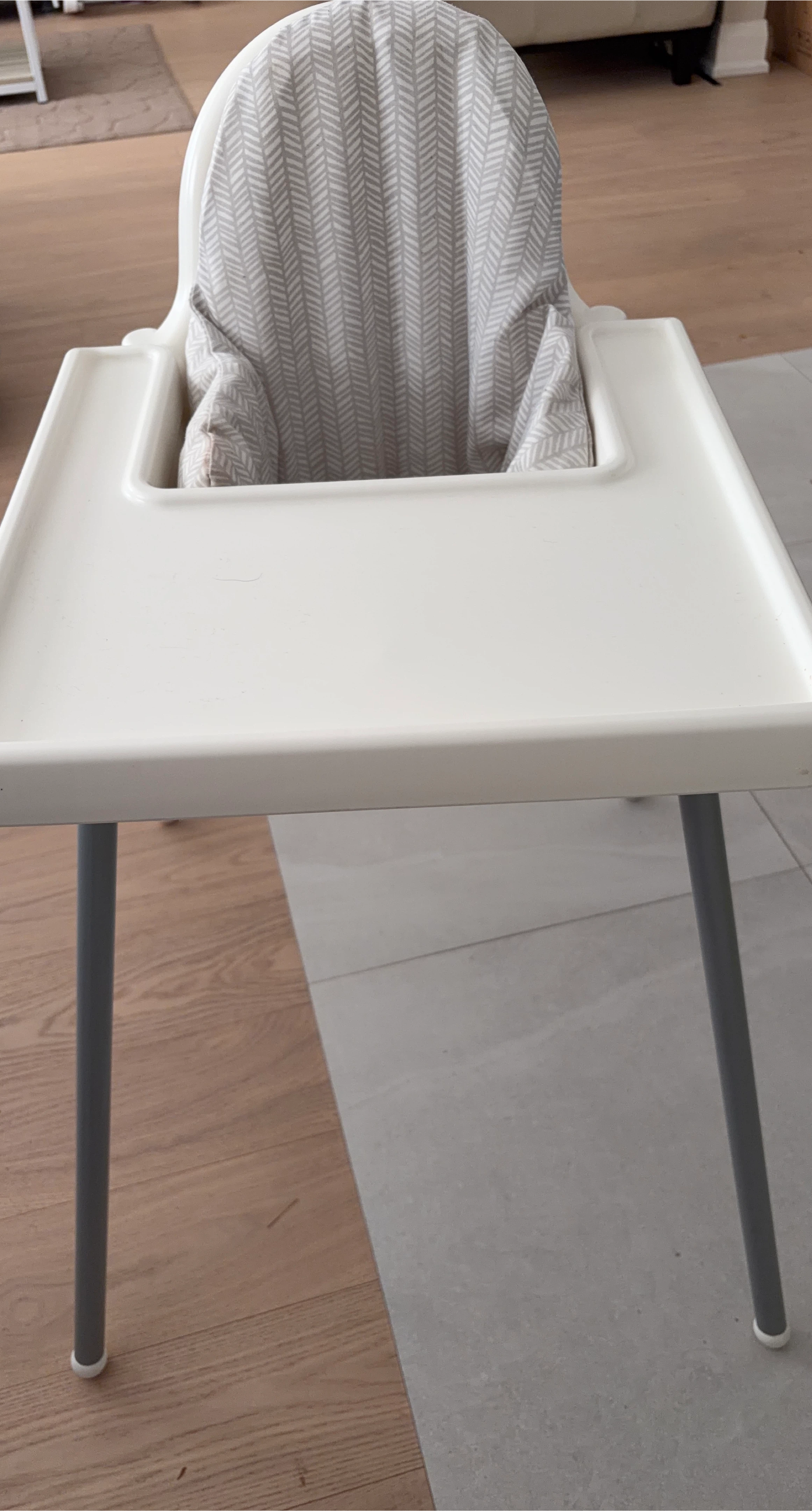 IKEA High Chair with Grey Pattern Cushion