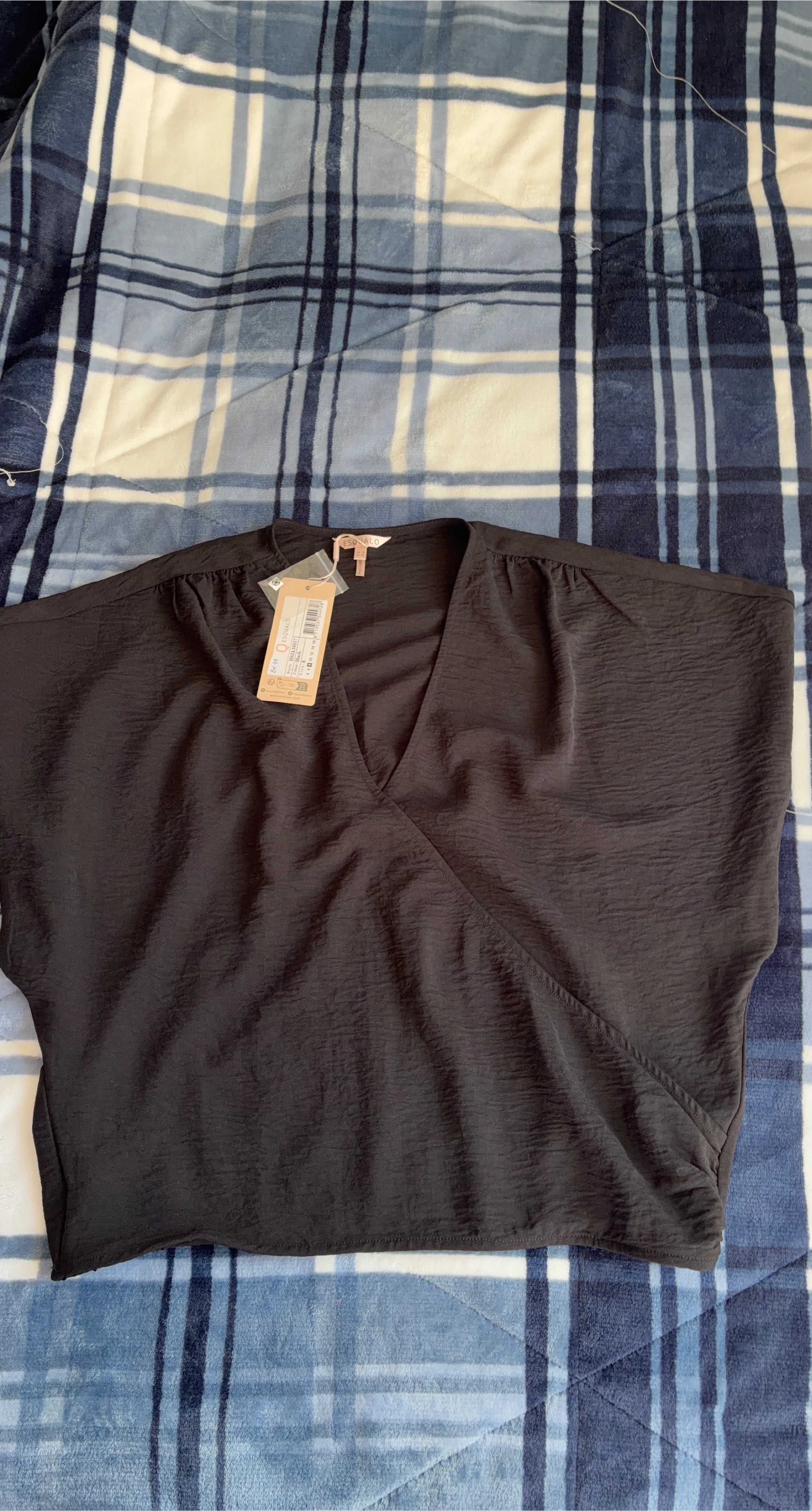 ESQUALO Black V-Neck Blouse size 8
