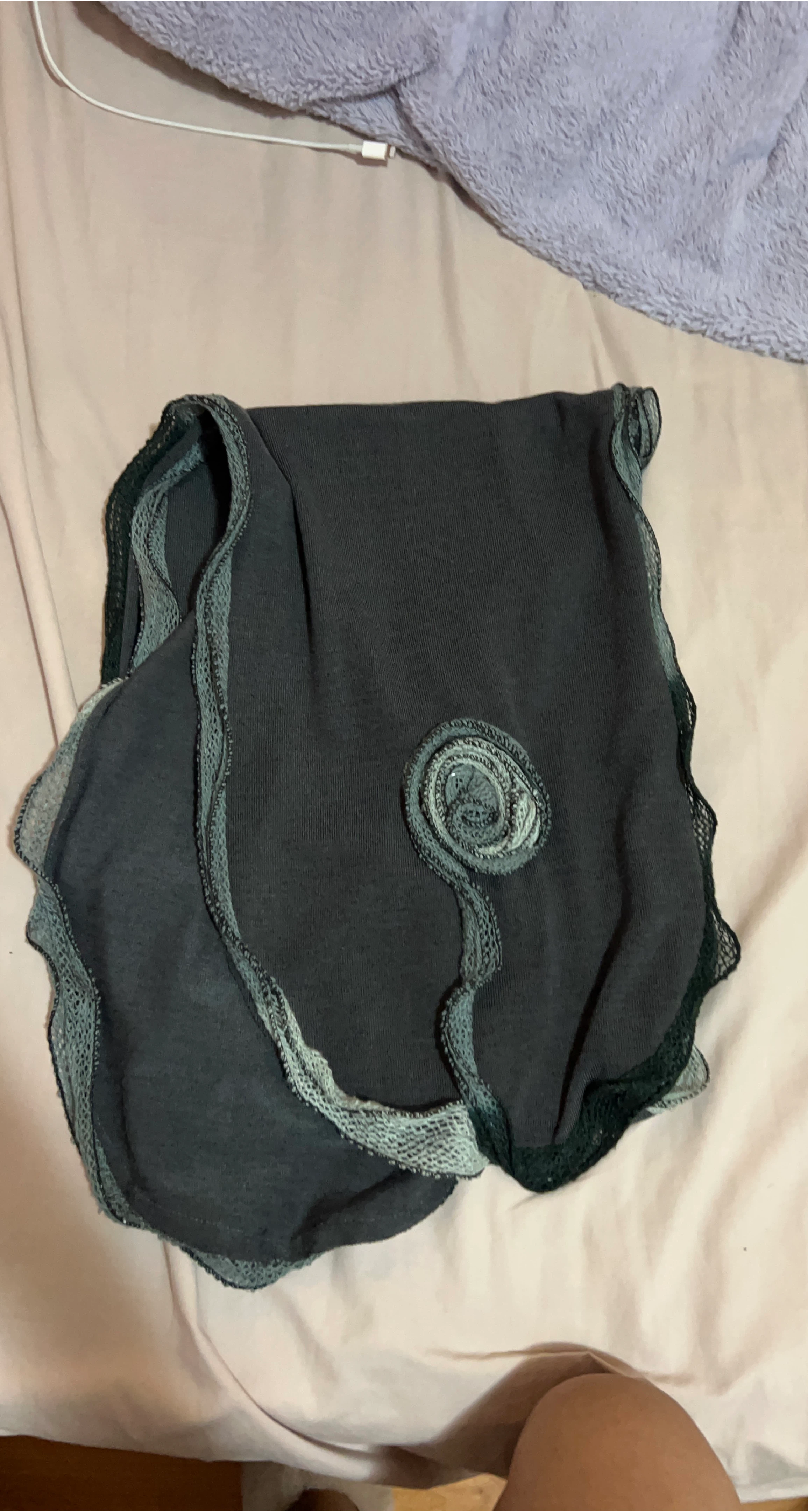 vintage Dark Grey Scarf with Decorative Flower