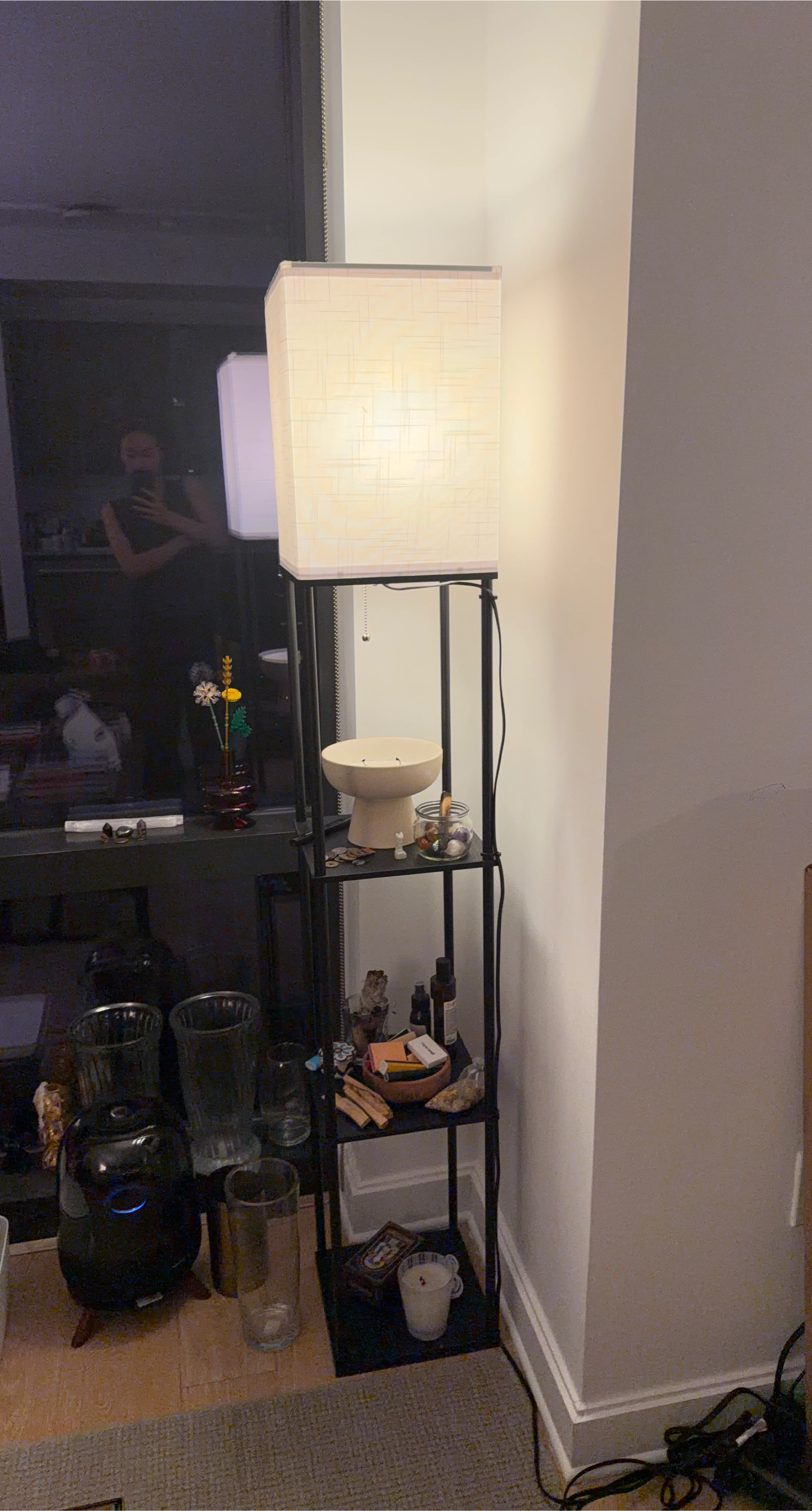 Square Floor Lamp with Shelves
