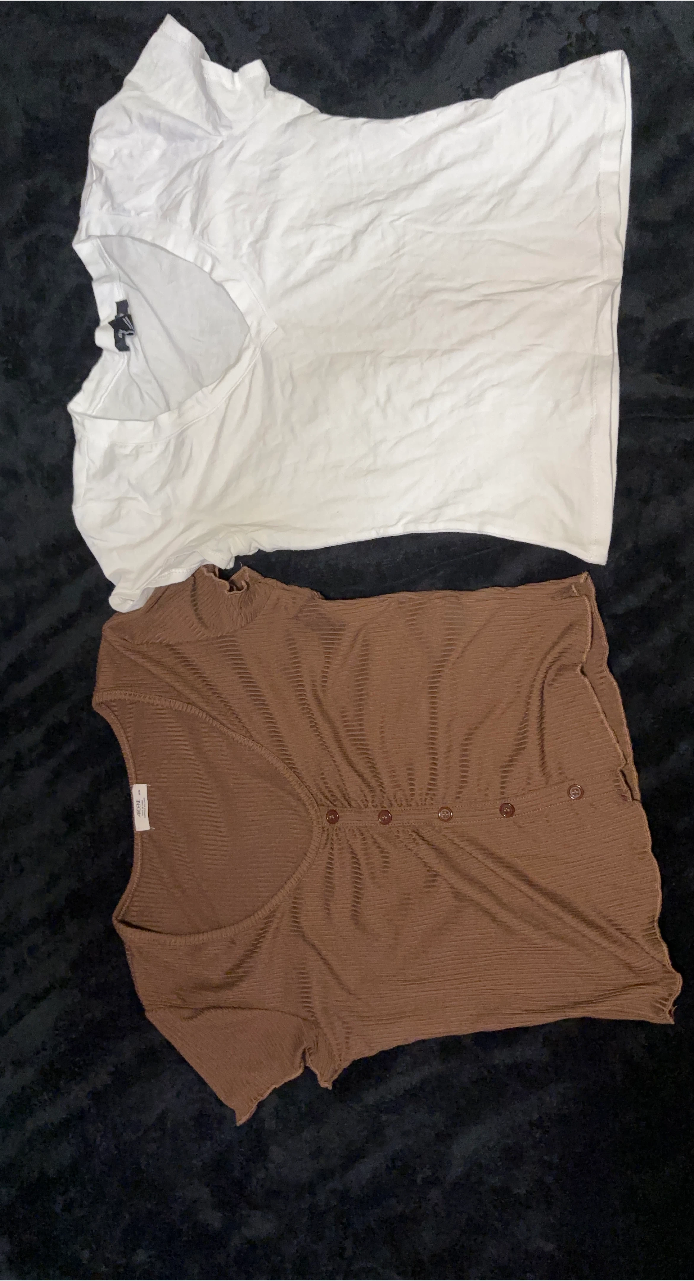White T-shirt and Brown Ribbed Top