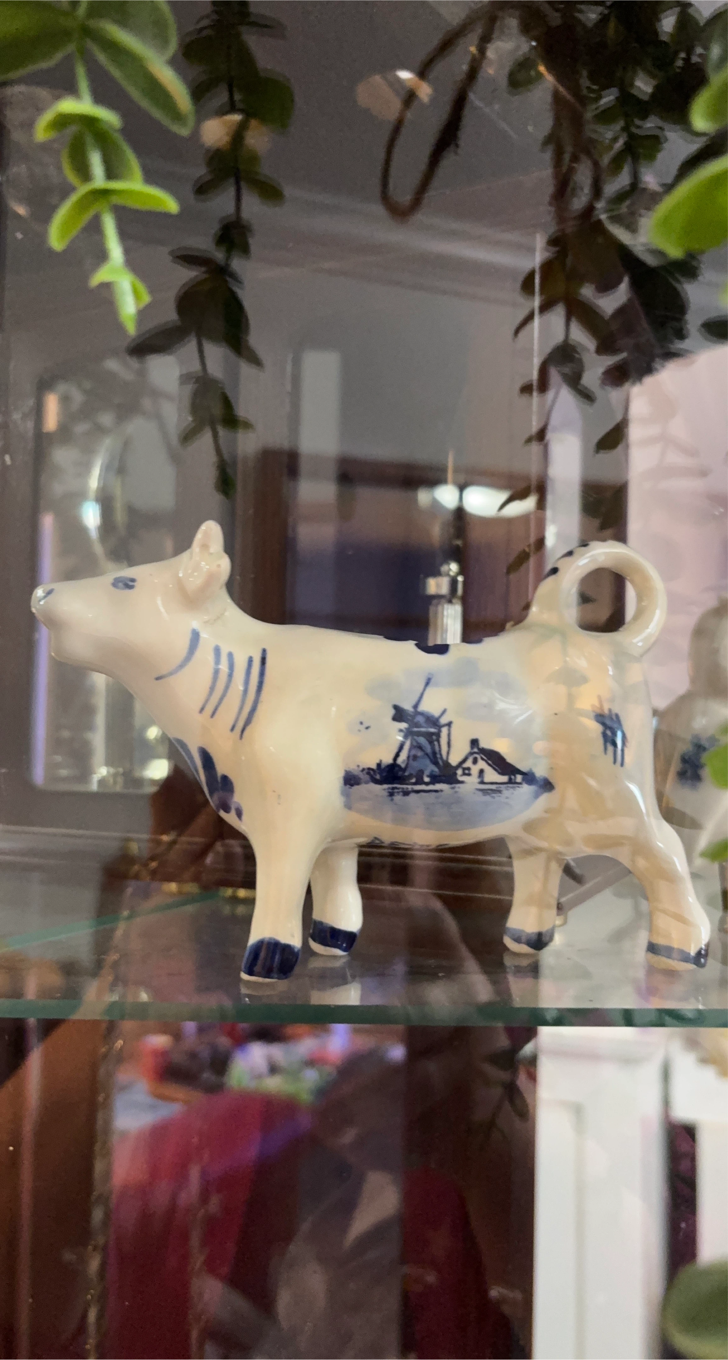 Ceramic Cow Figurine with Delft Blue Design