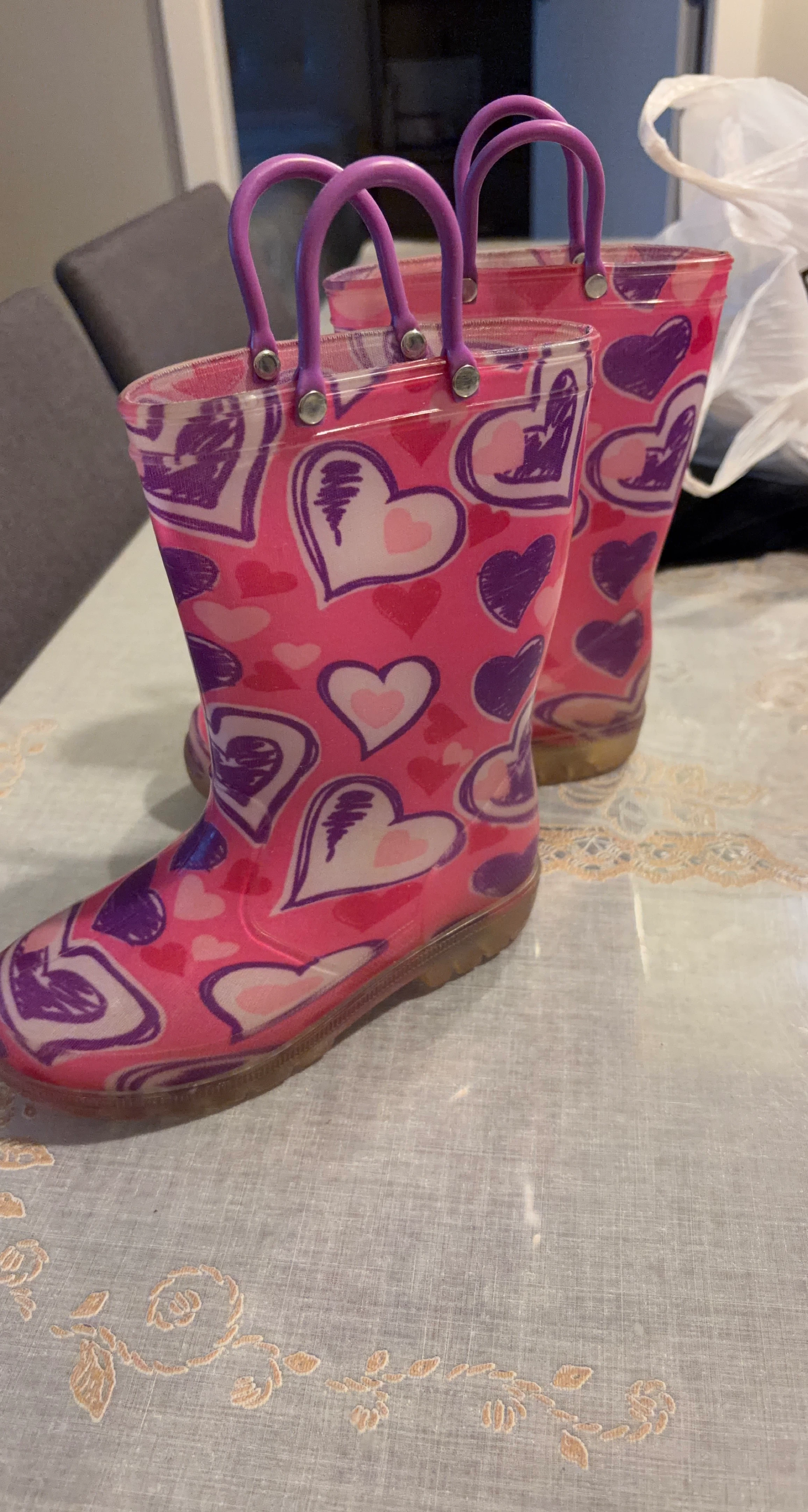 Pink Heart Rubber Rain Boots size 11