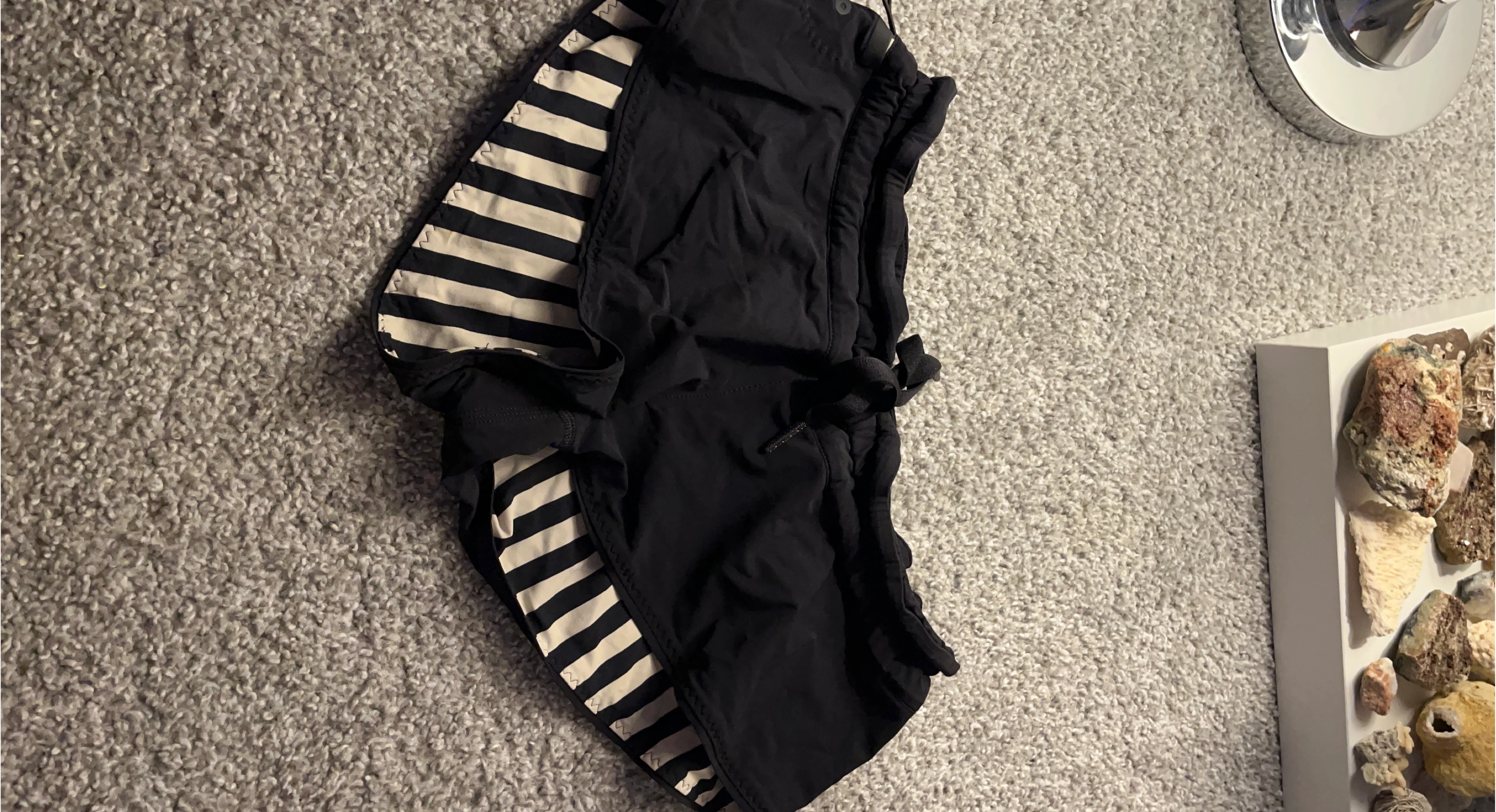 Black and white striped shorts