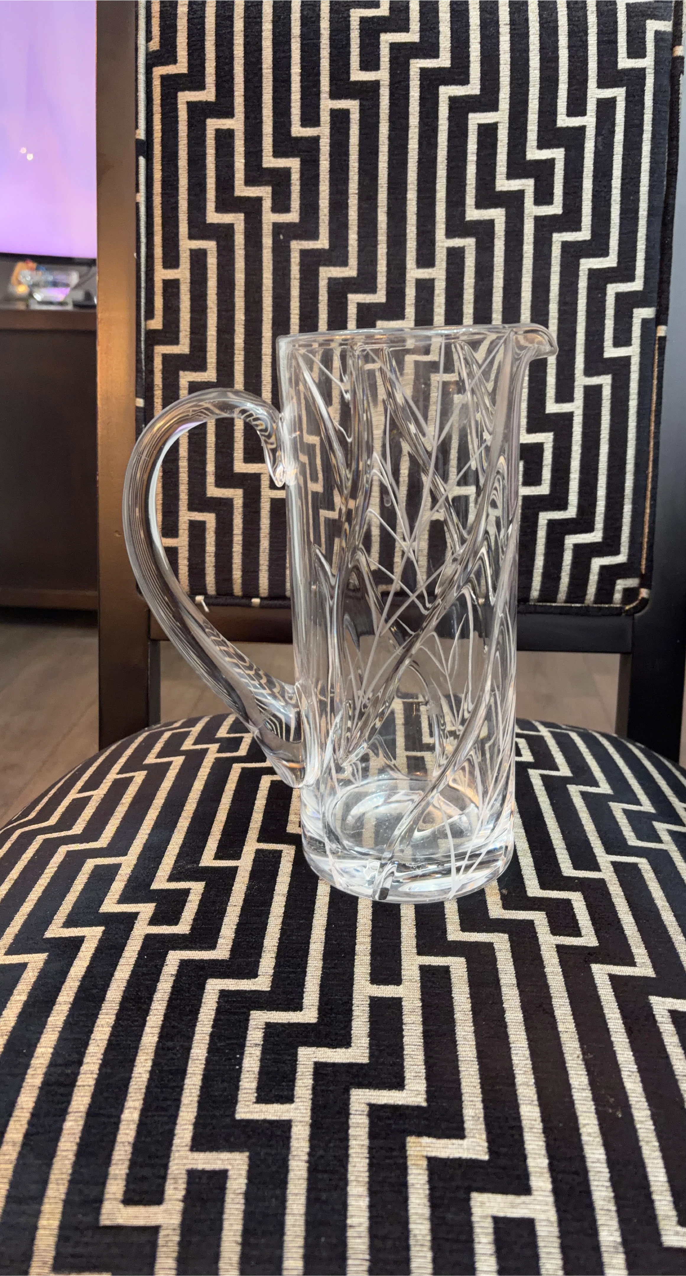 Clear Glass Pitcher with Etched Design