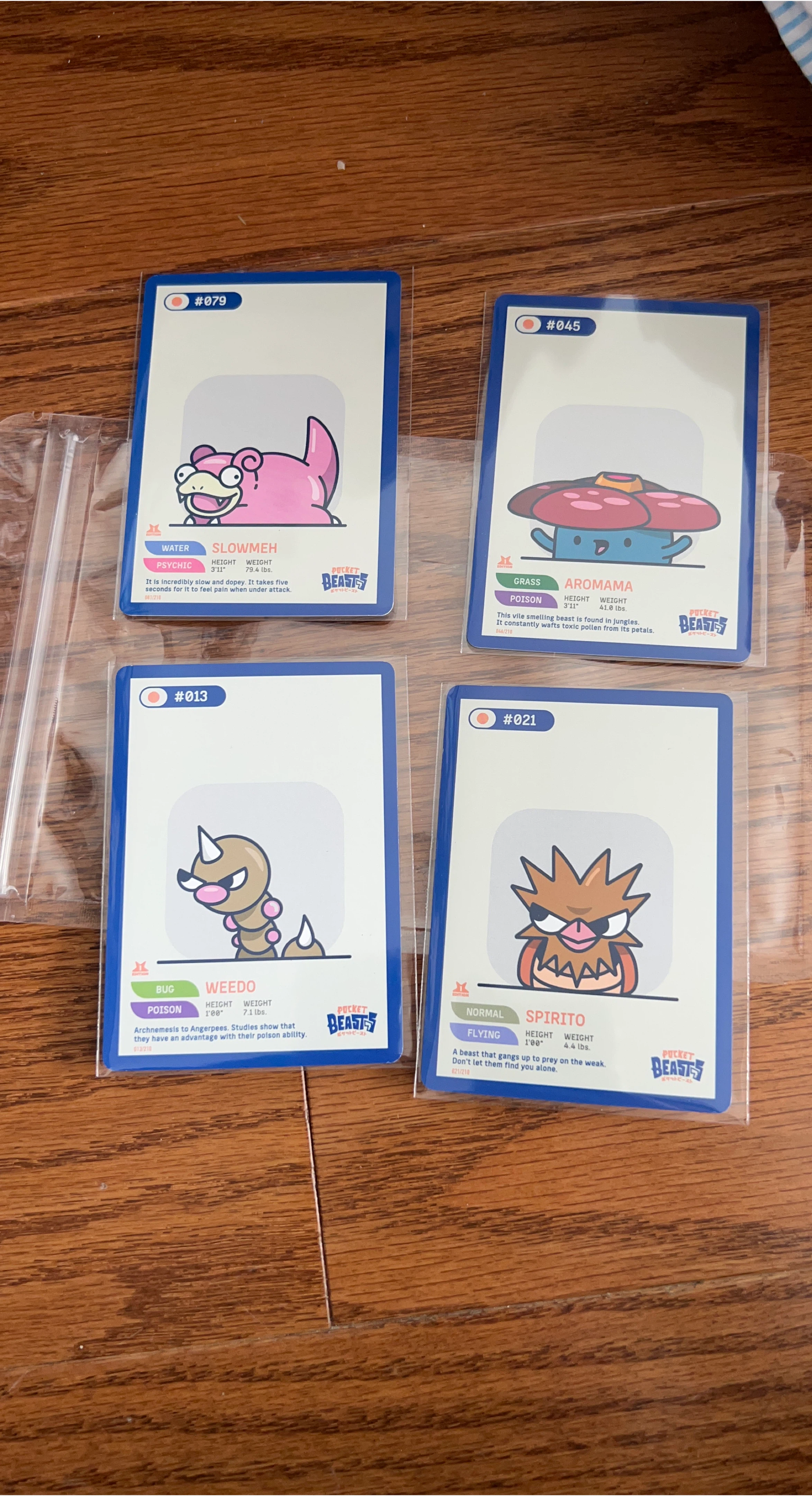 Pocket Beasts Trading Cards - Slowmeh, Aromama, Weedo, Spirito