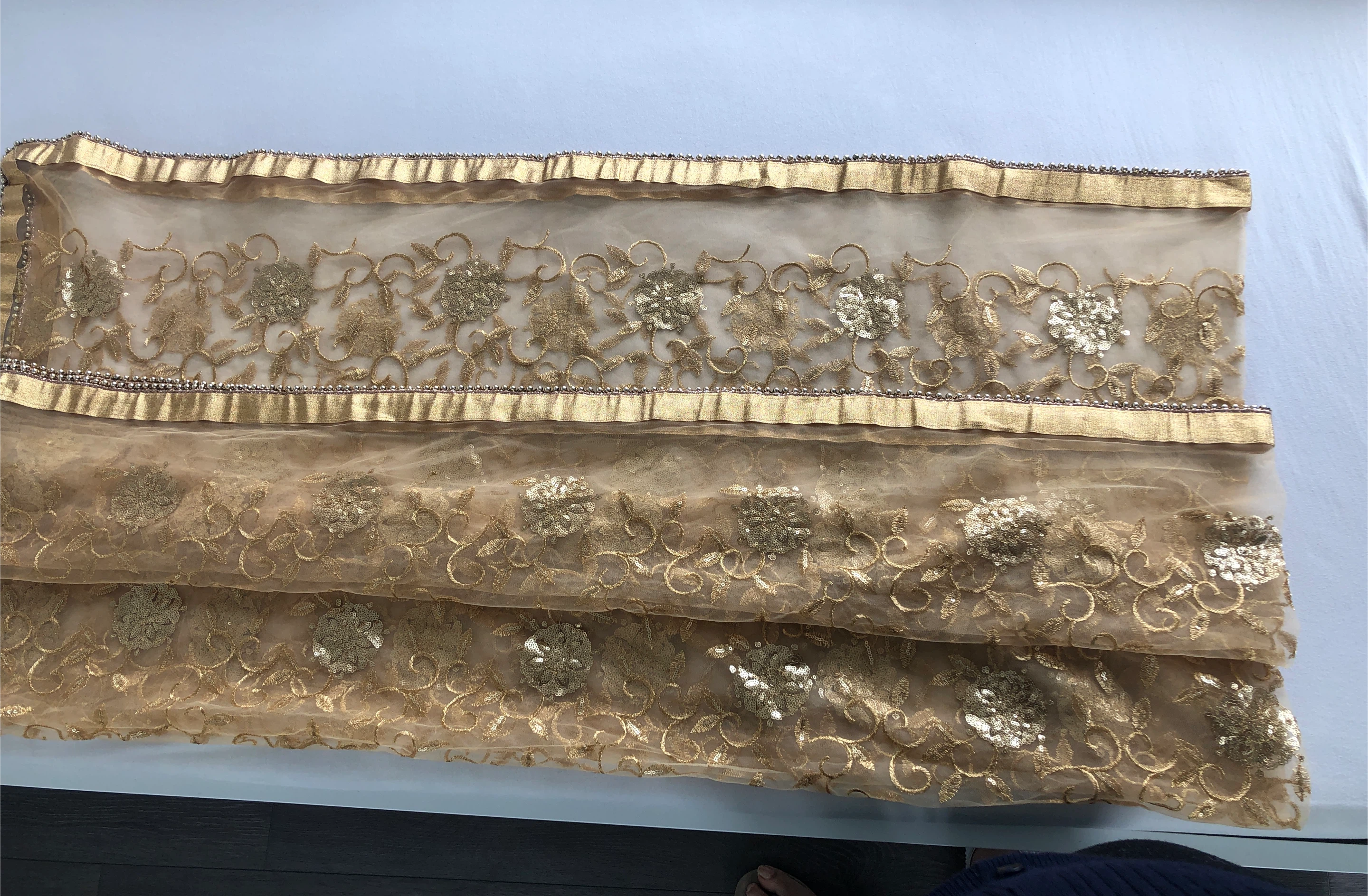 Gold Embroidered Net dupatta with Sequins