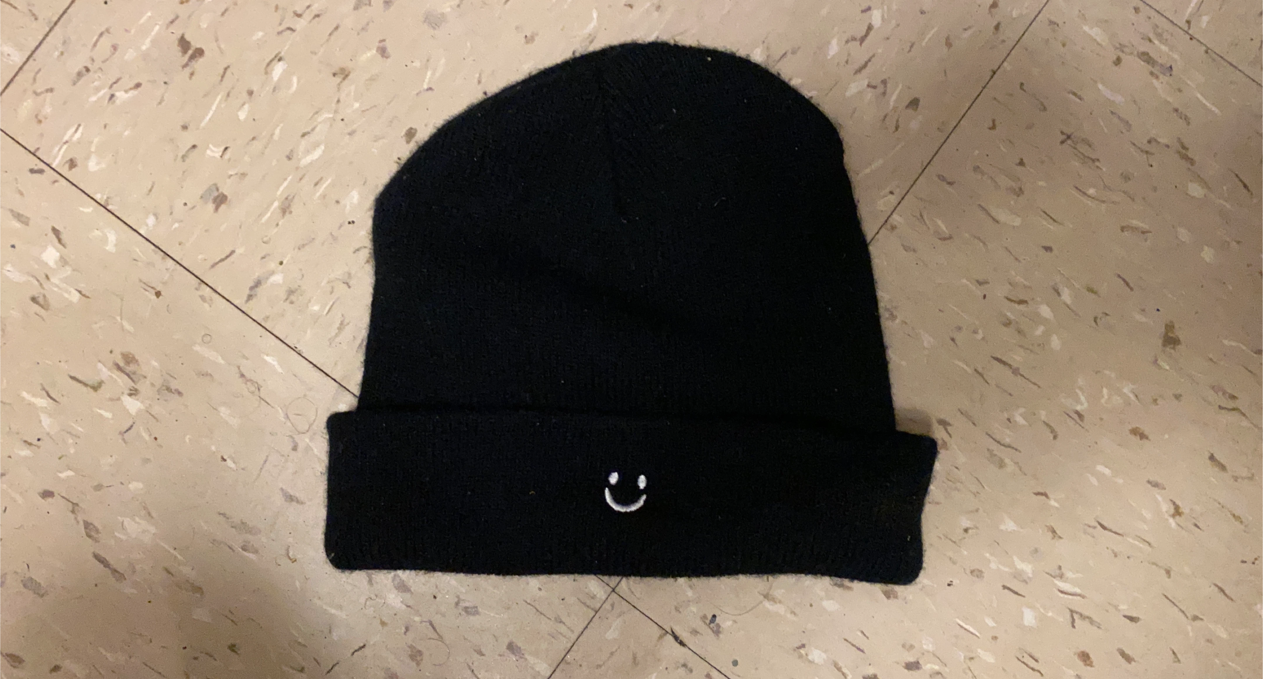 Black Beanie with Embroidered Smiley Face
