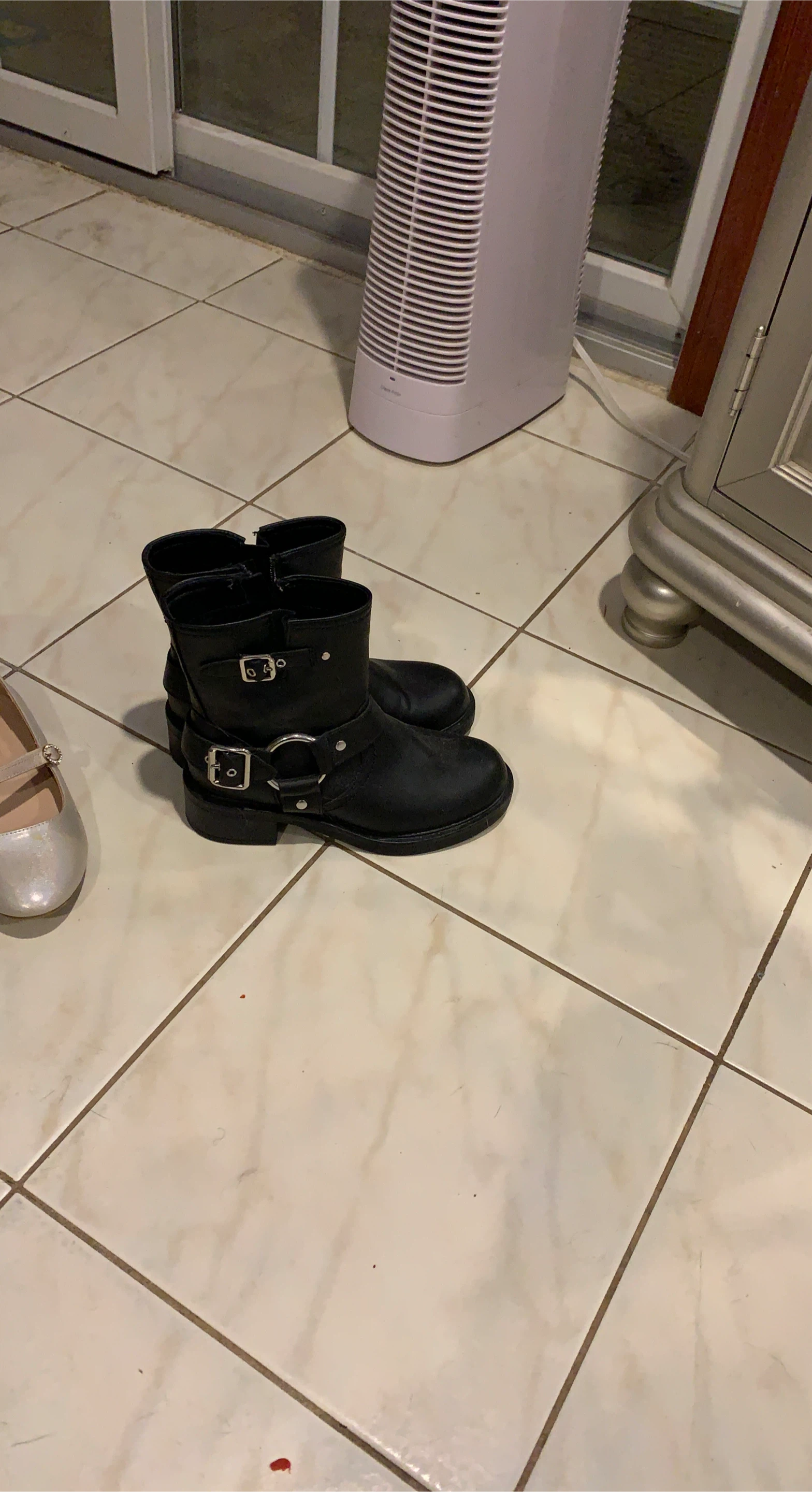 Black Motorcycle Boots with Buckles and Ring Detail