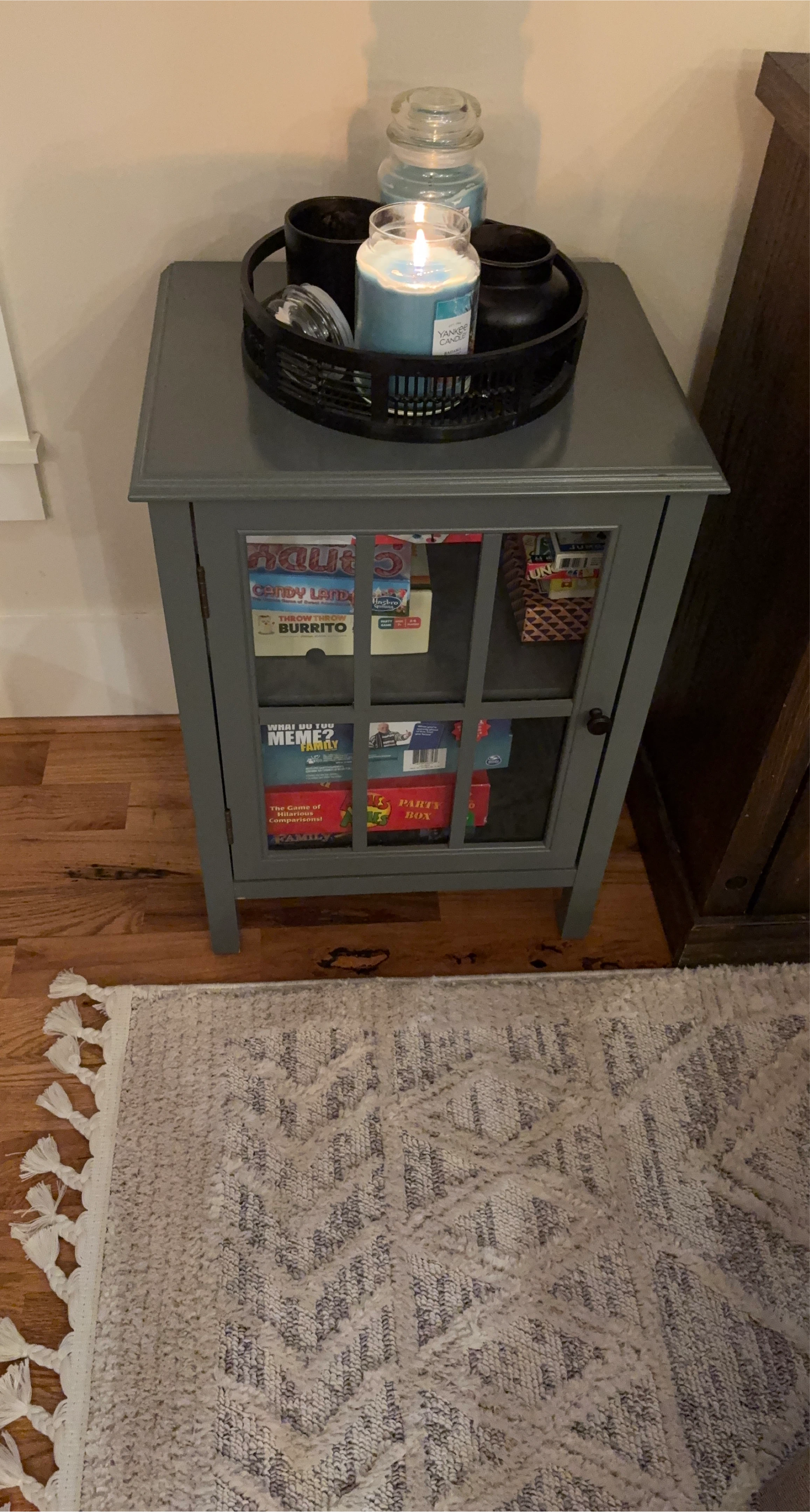 Gray Accent Cabinet with Glass Door
