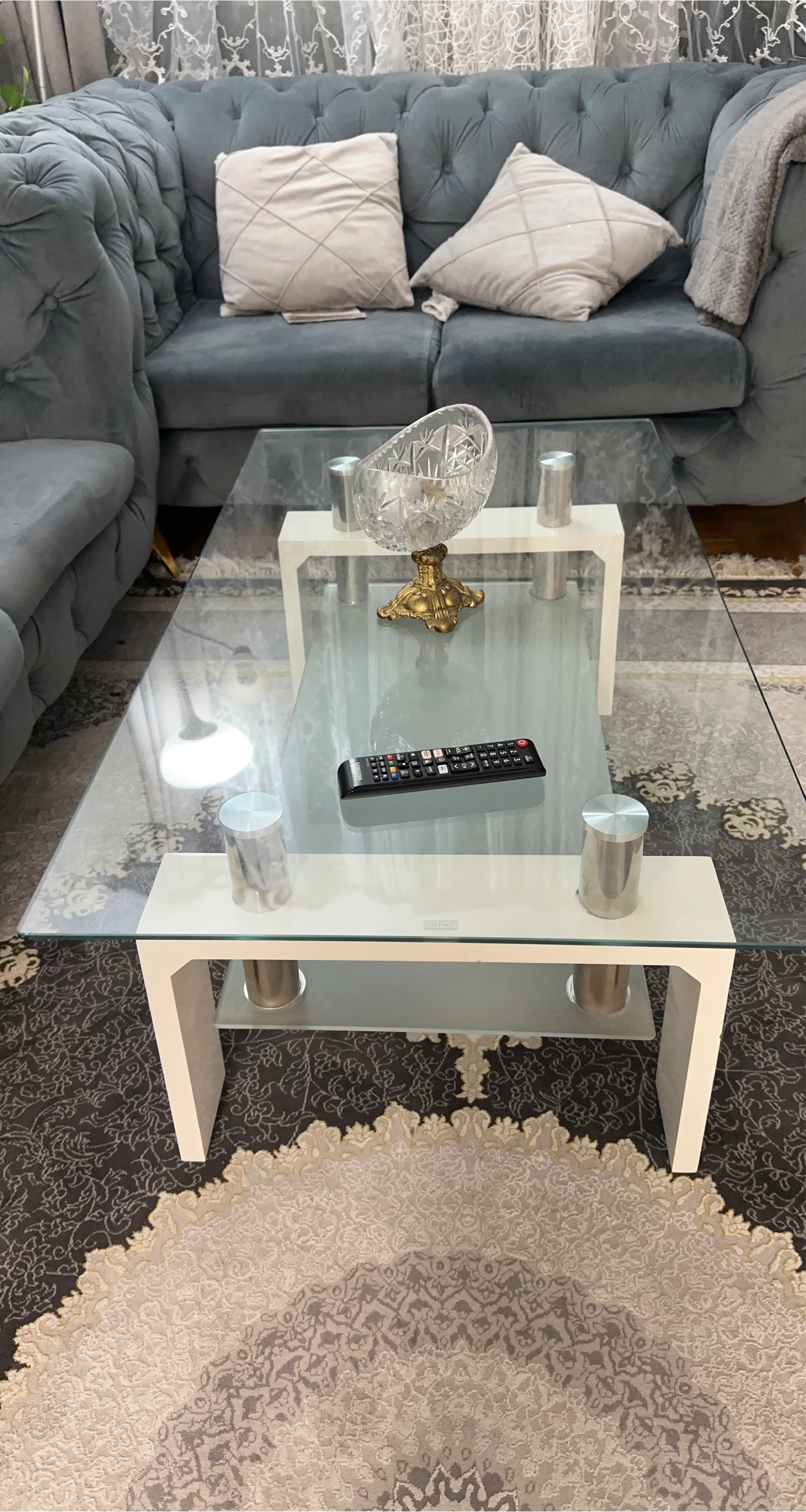 Modern Glass Coffee Table with White Frame