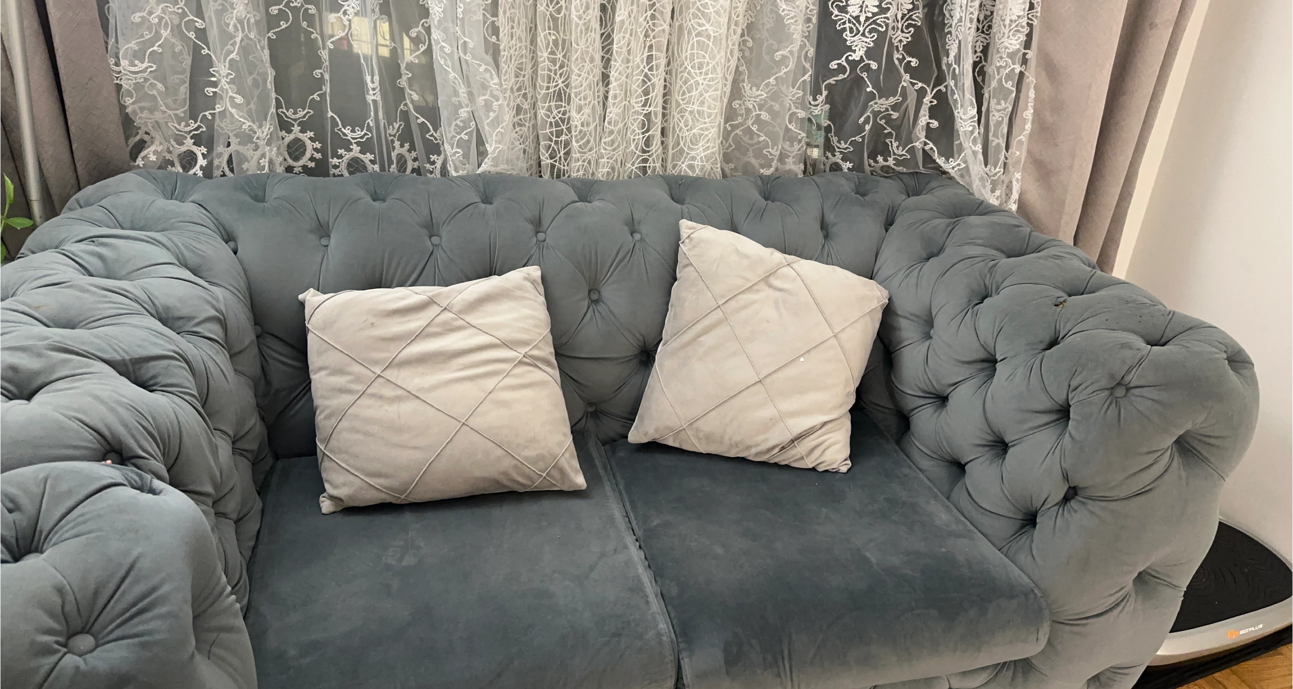 Grey Velvet Tufted Sofa