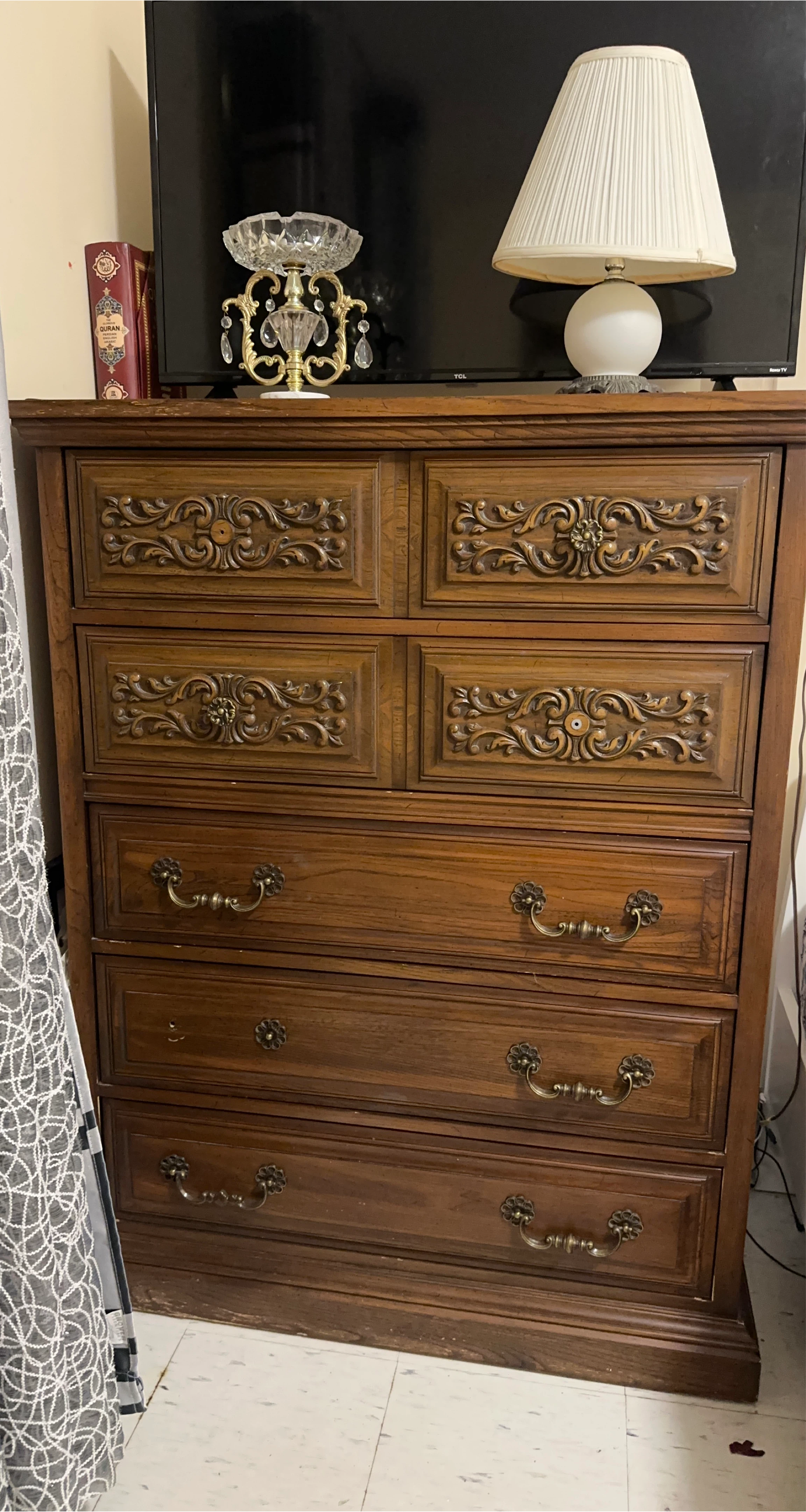 Vintage Wooden Dresser with Ornate Carvings