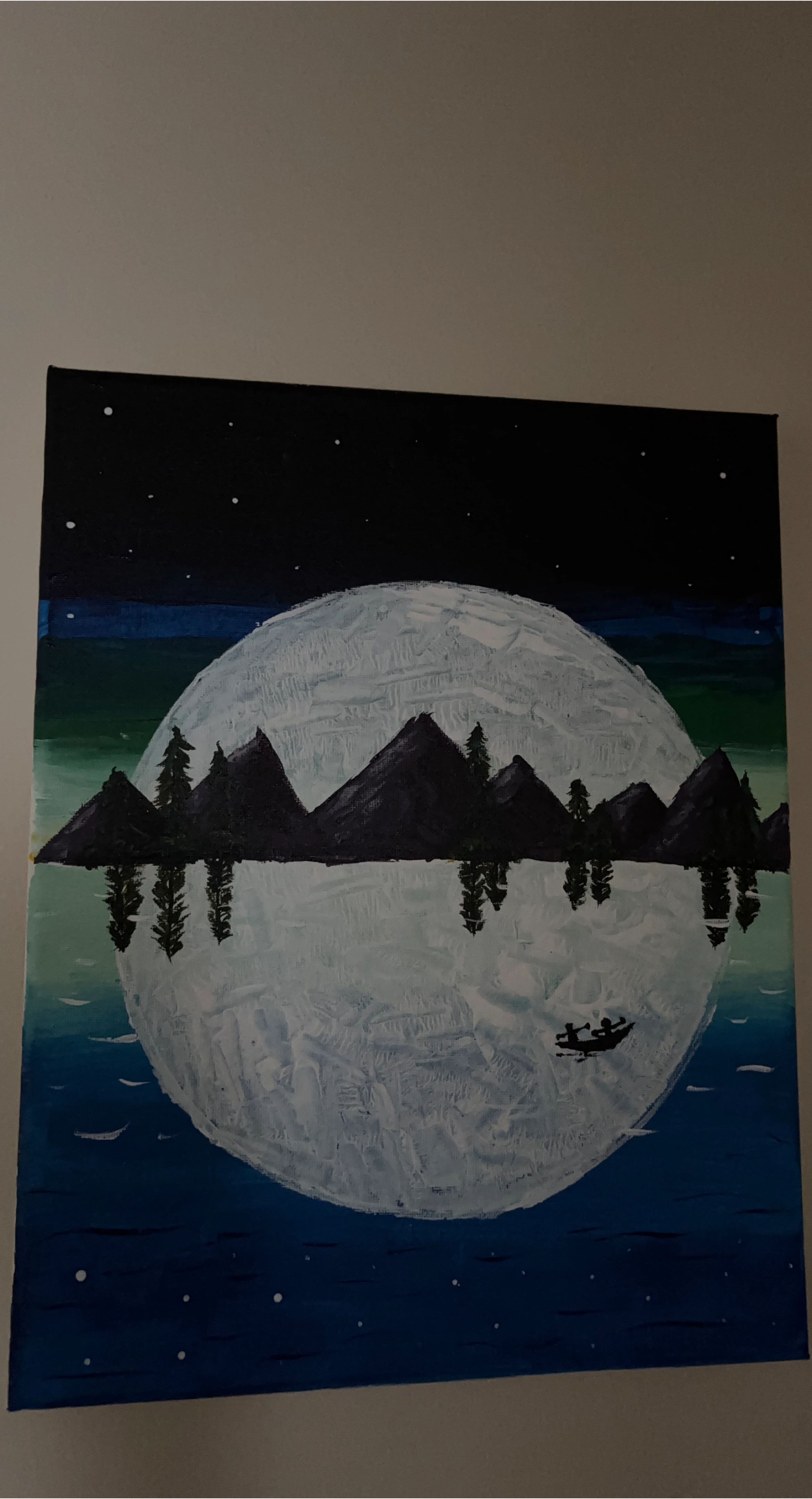 Handmade Moonlit Mountain Landscape Painting