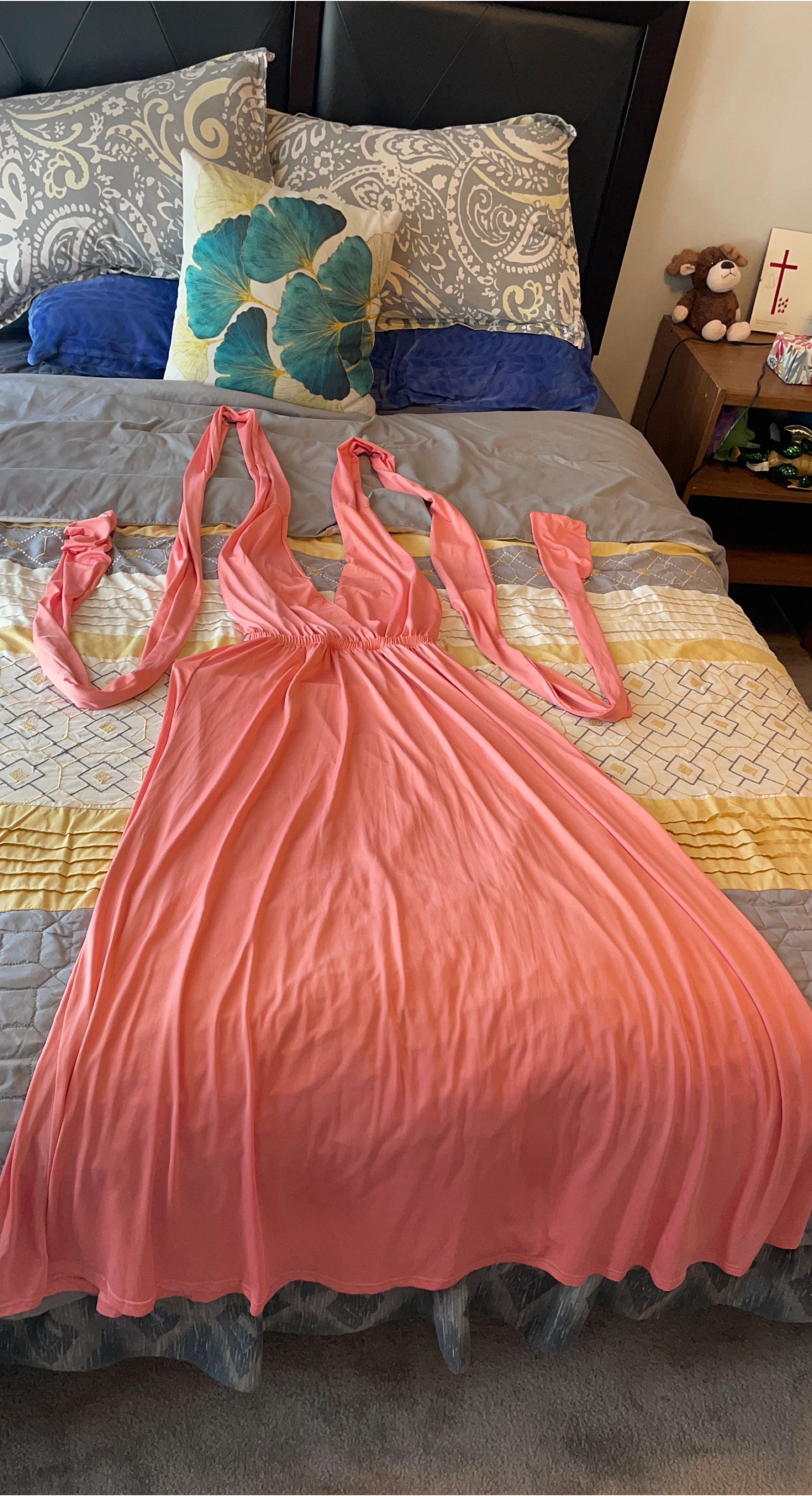 Coral Pink Maxi Dress with Convertible Straps