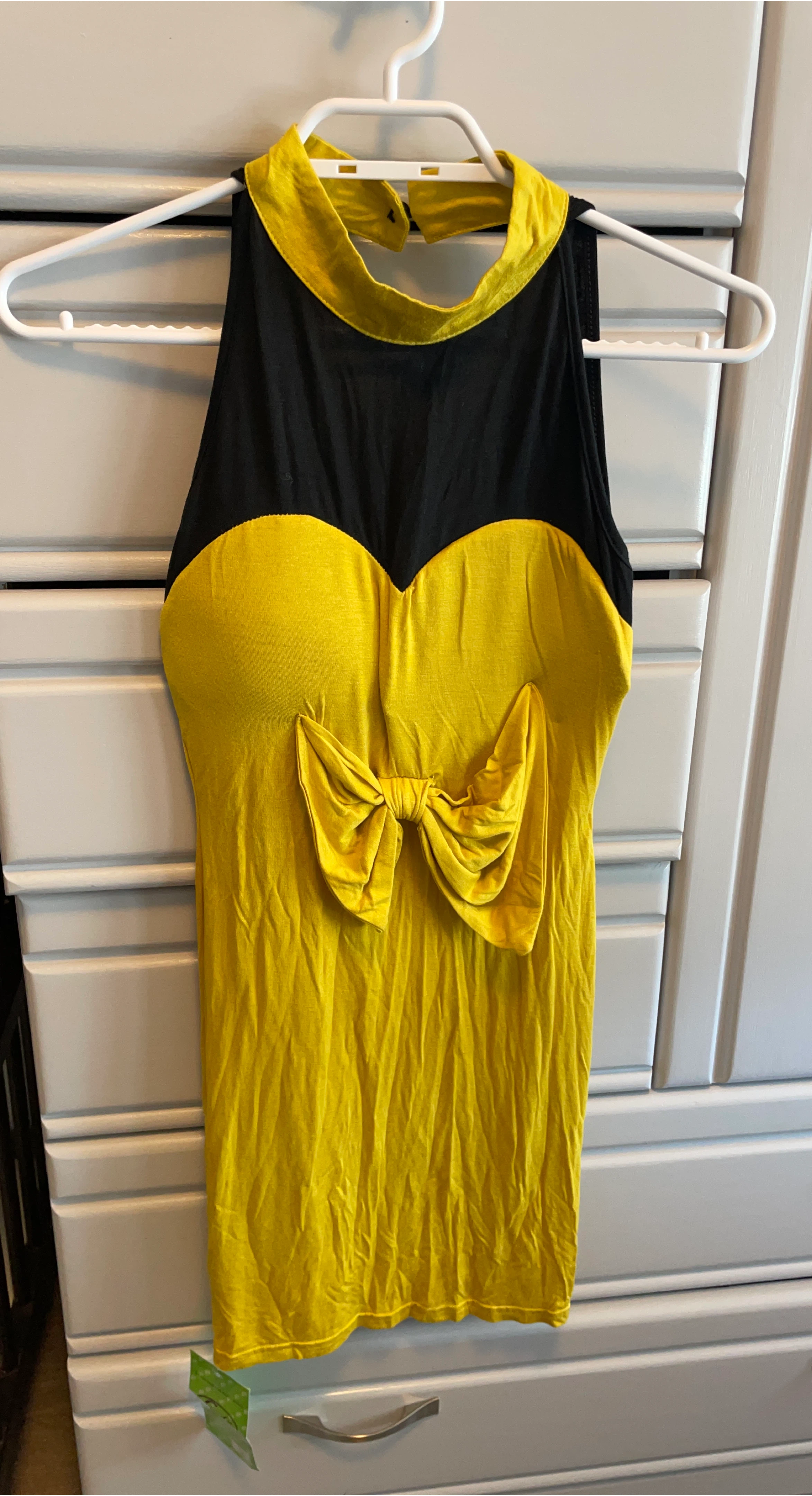 Yellow and Black Halter Dress with Bow