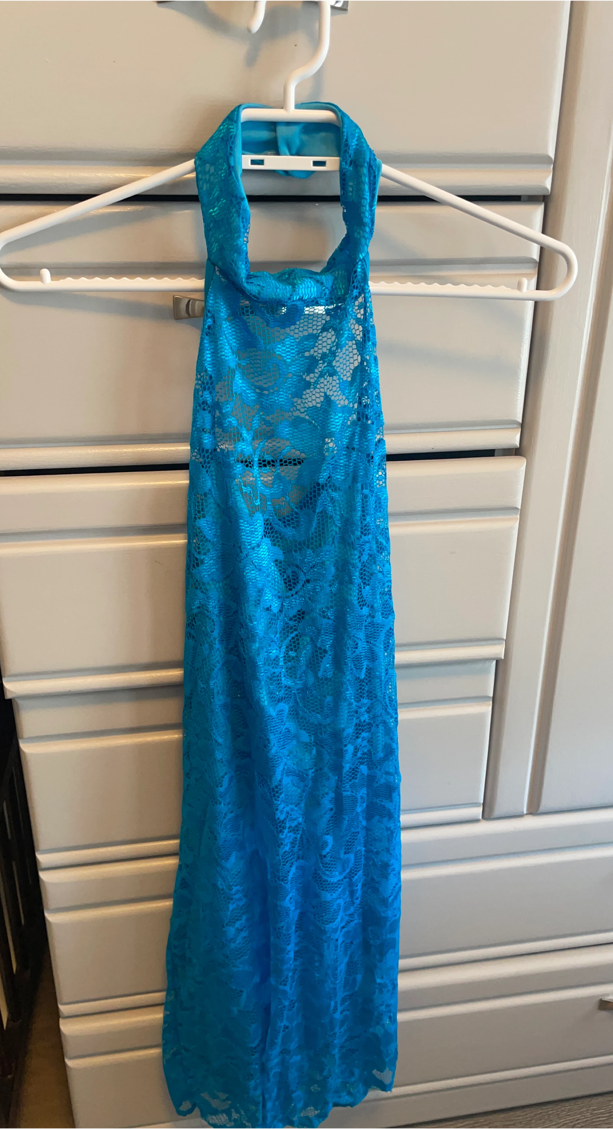 Blue Lace Halter Dress