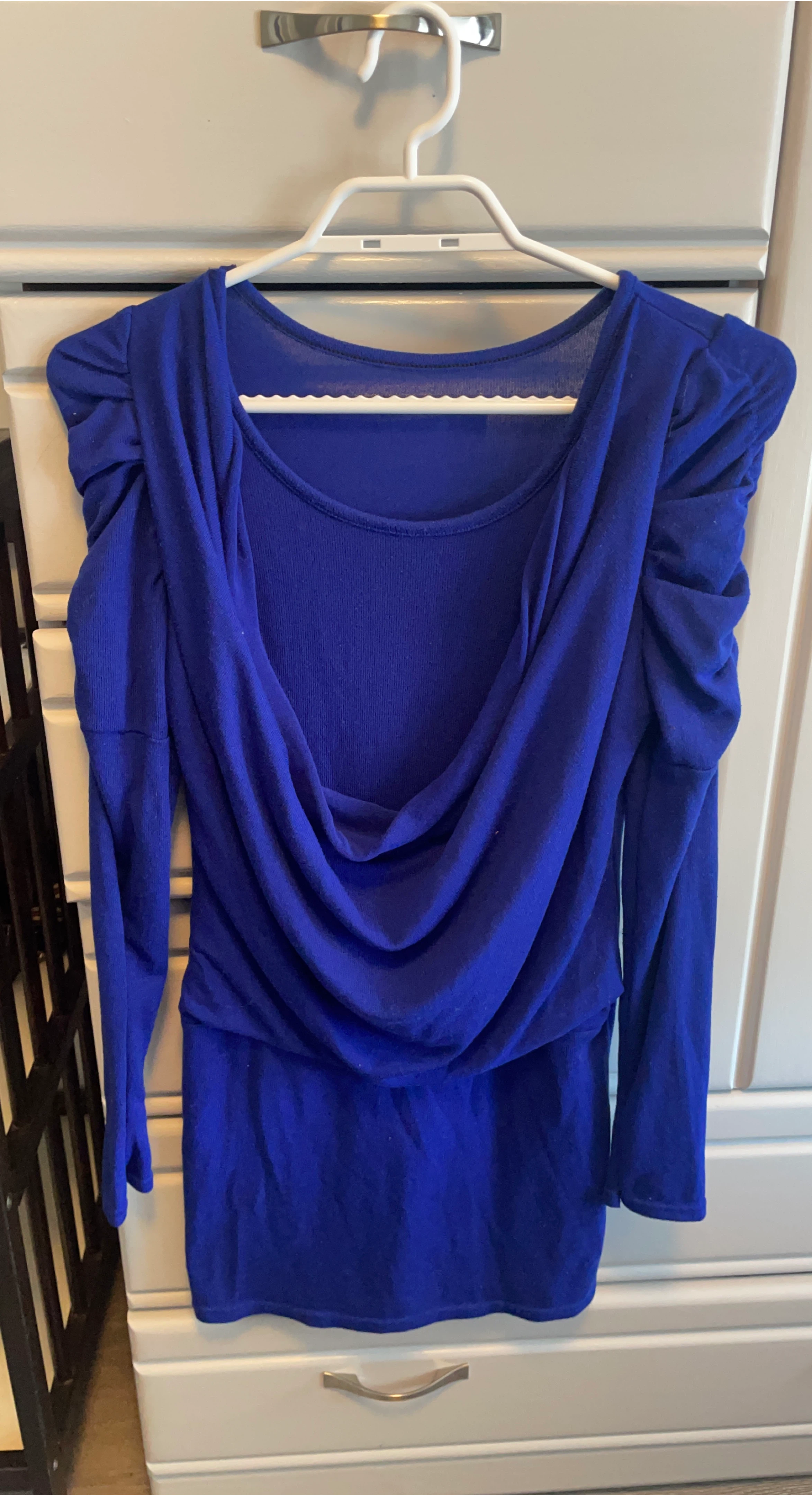 Blue Long Sleeve Ruched Dress