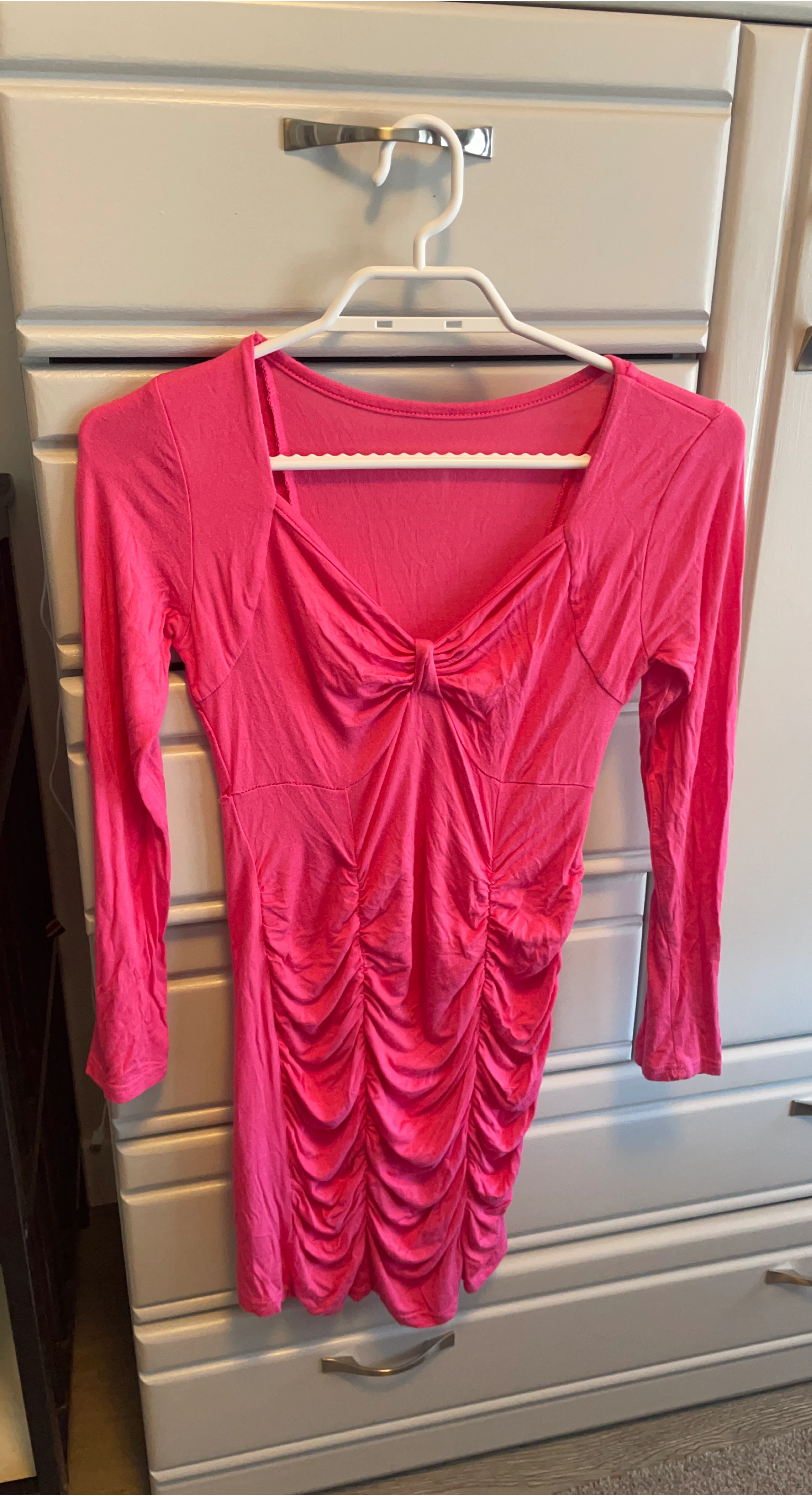 Pink Long-Sleeve Ruched Dress