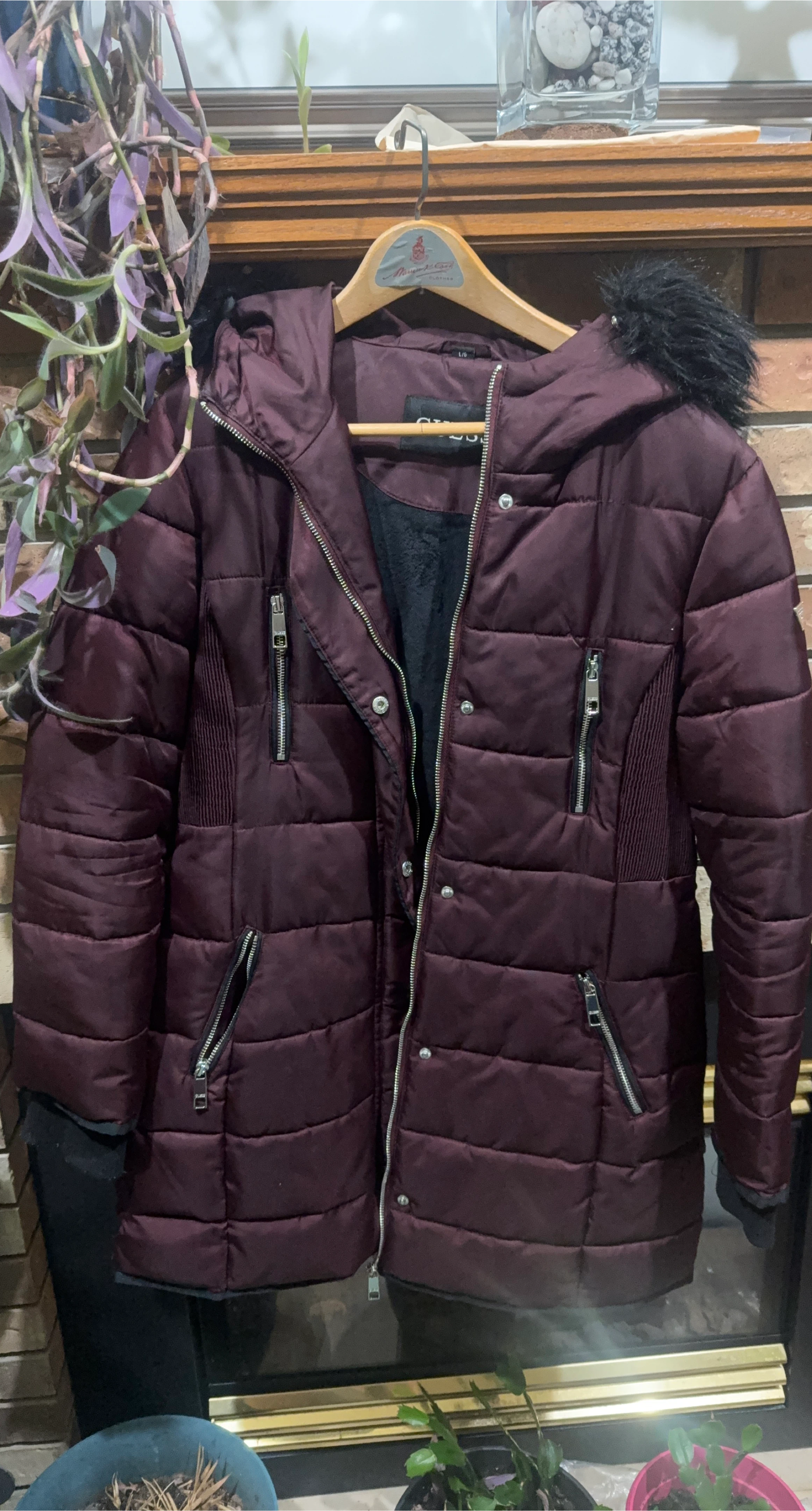 Guess Puffer Jacket with Fur Hood