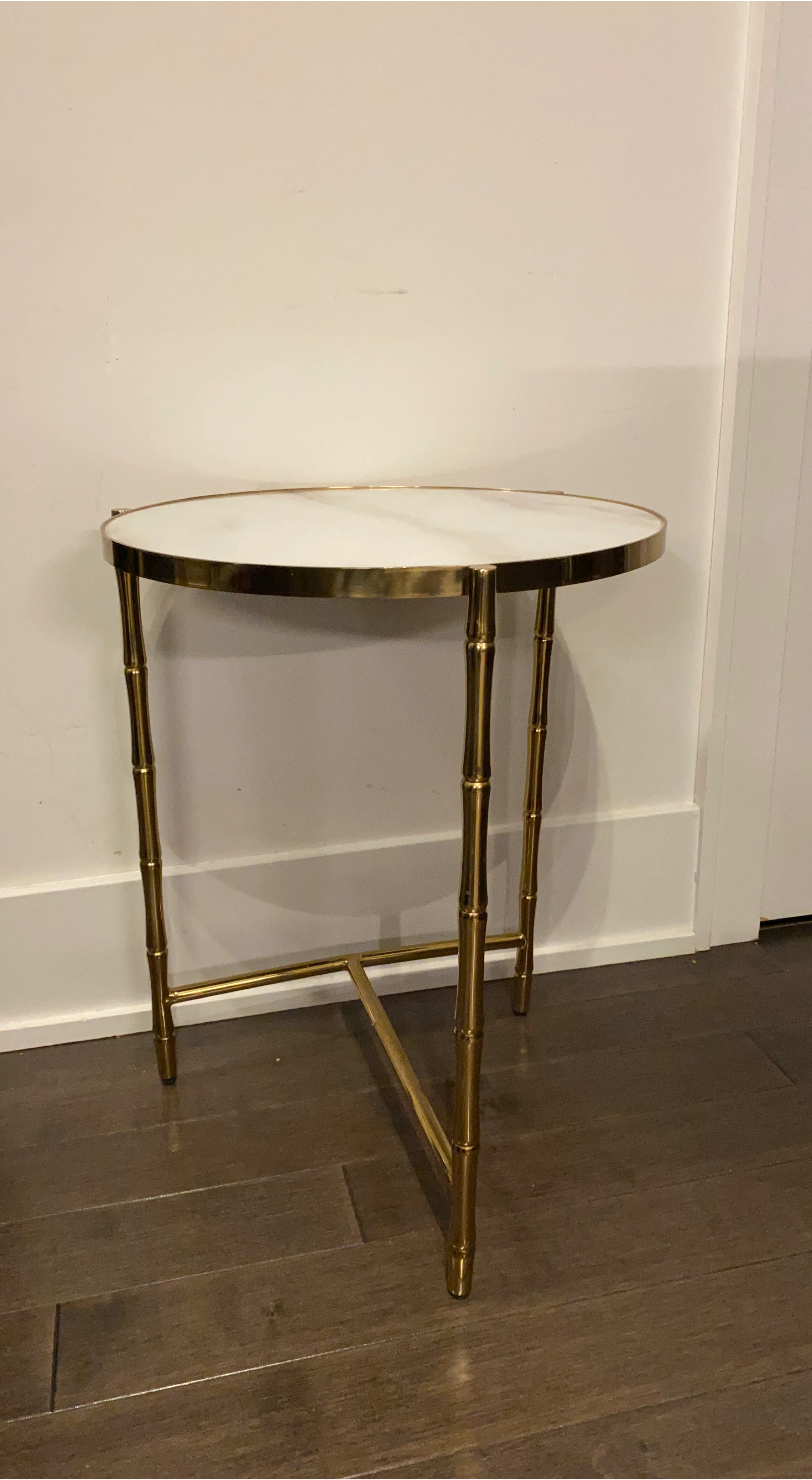 Gold Bamboo Style Side Table with Marble Top