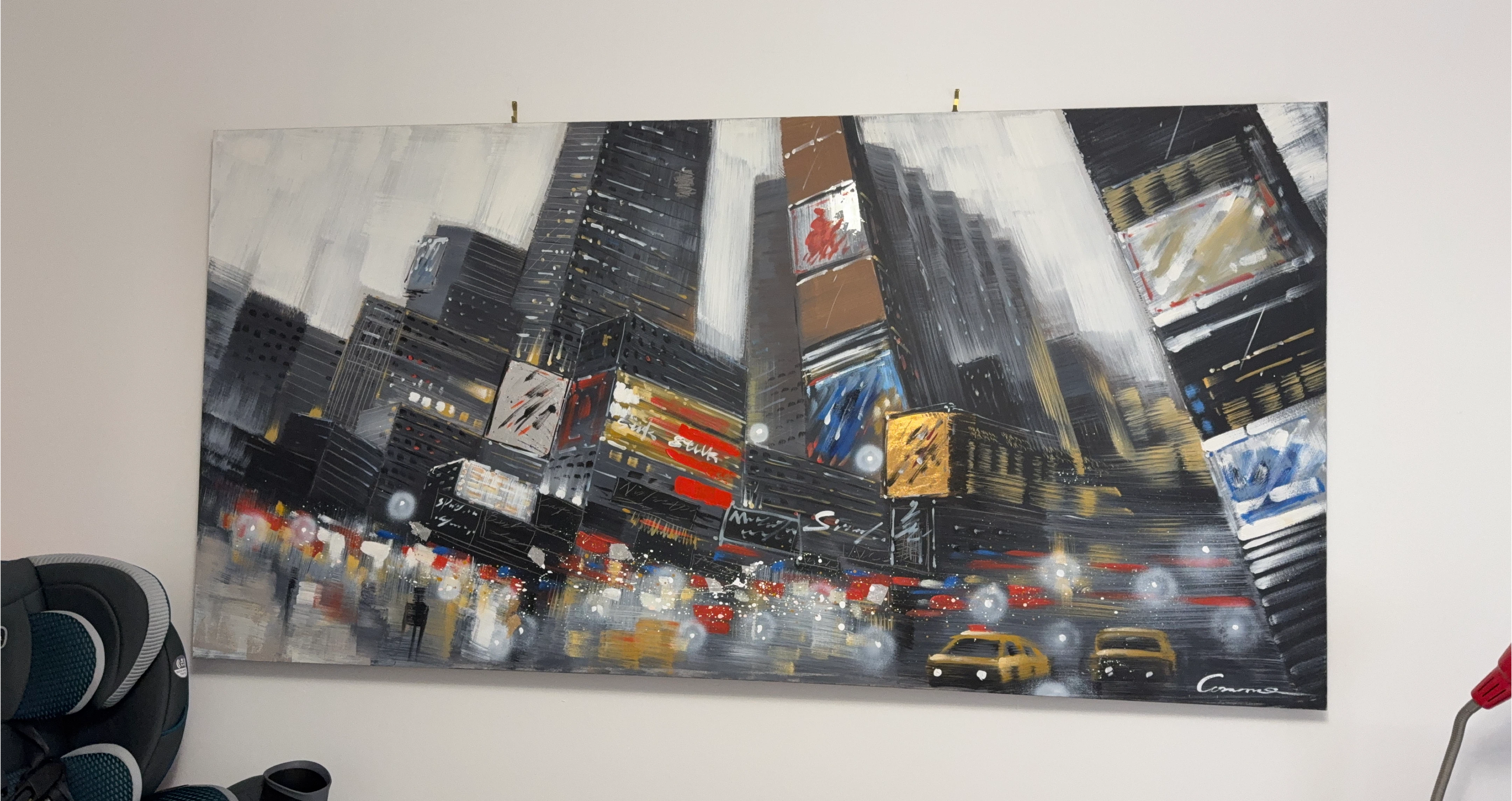 Abstract Cityscape Painting with Yellow Cabs