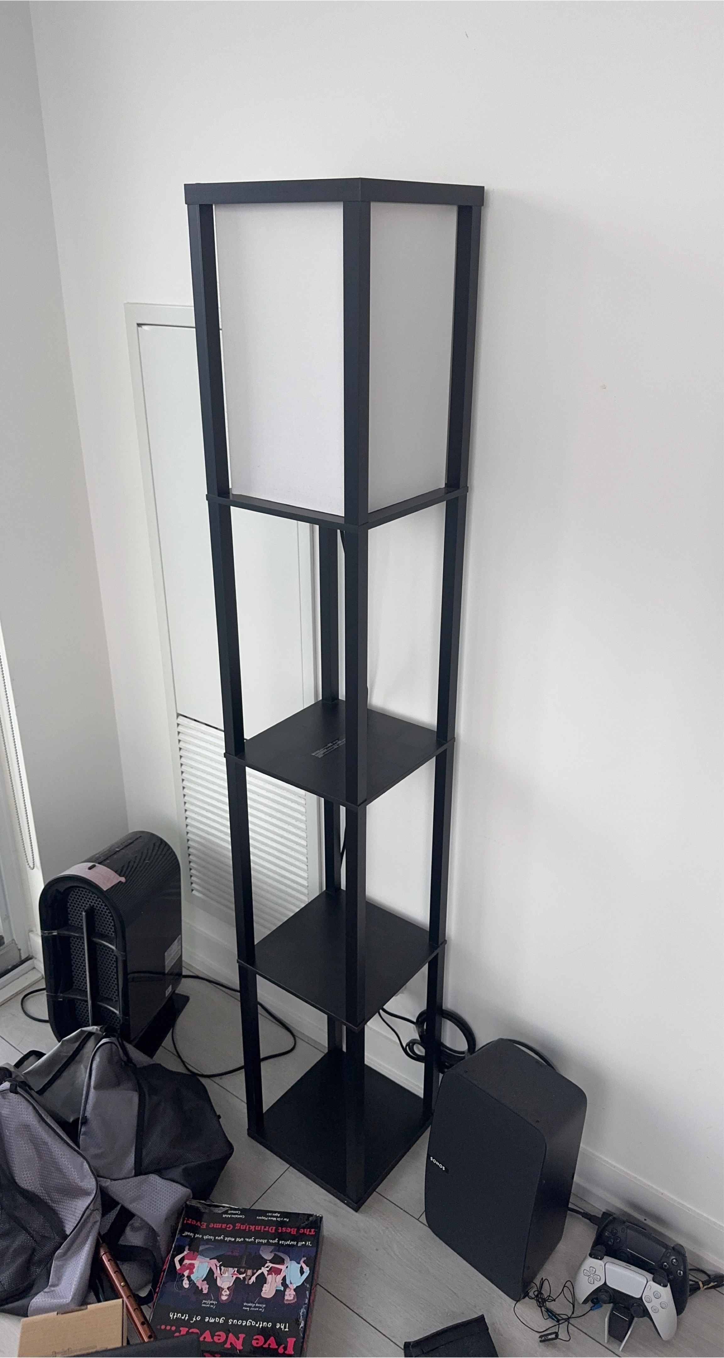 Black Floor Lamp with Shelves