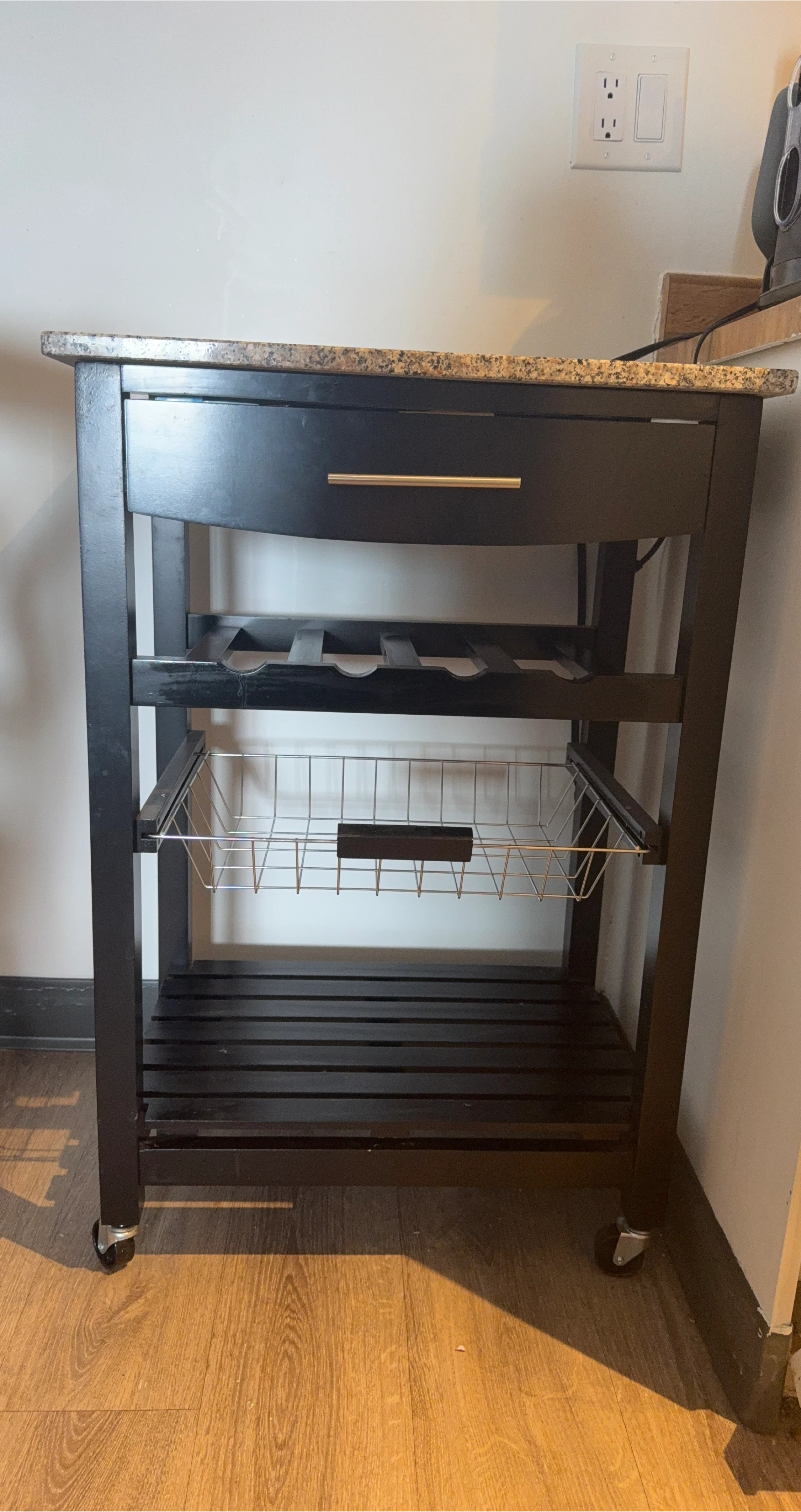 Kitchen Island Cart with Wheels and Wire Basket