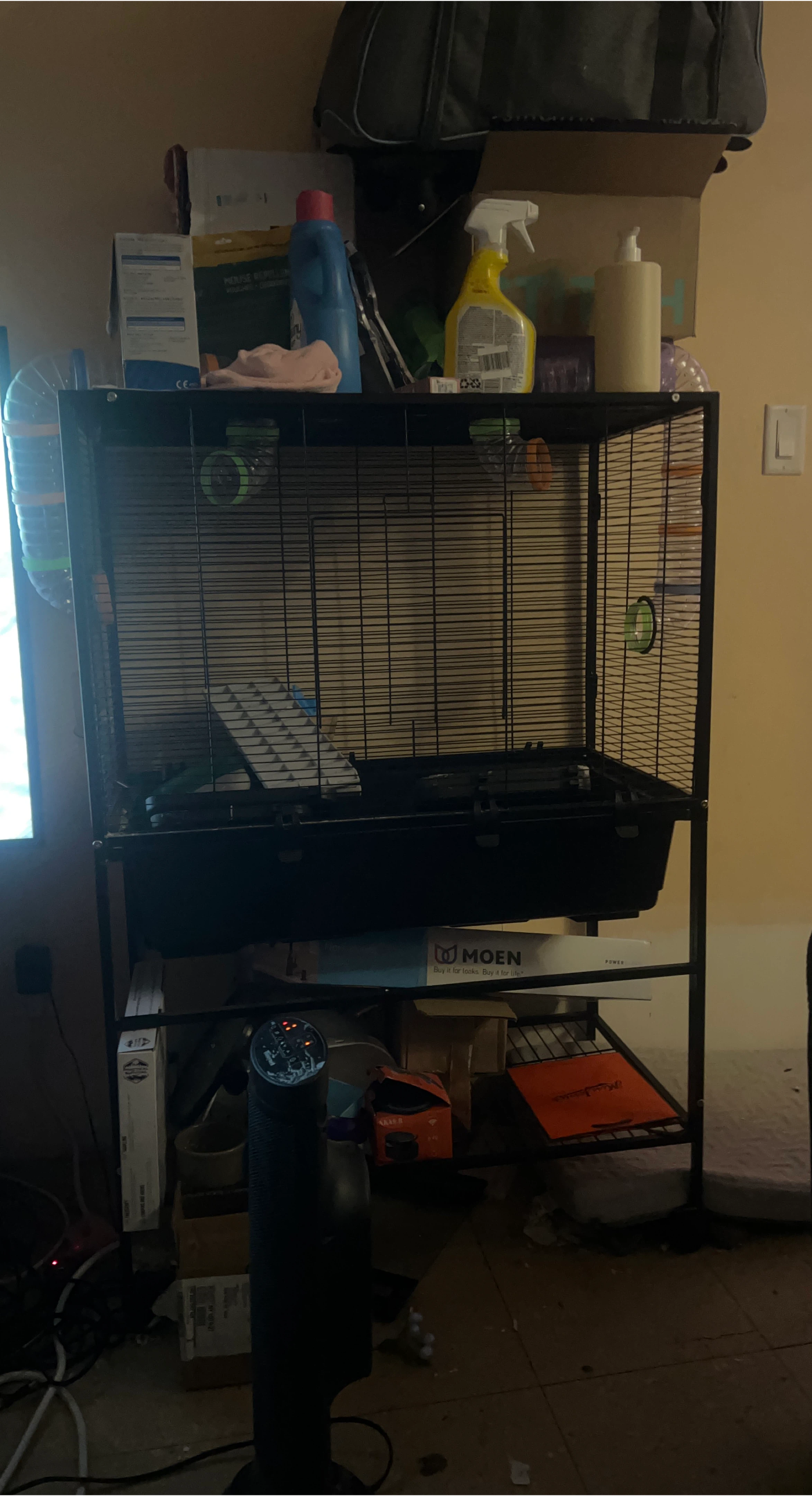 Large Hamster Cage with Storage Shelf, Tubes & Running Wheel