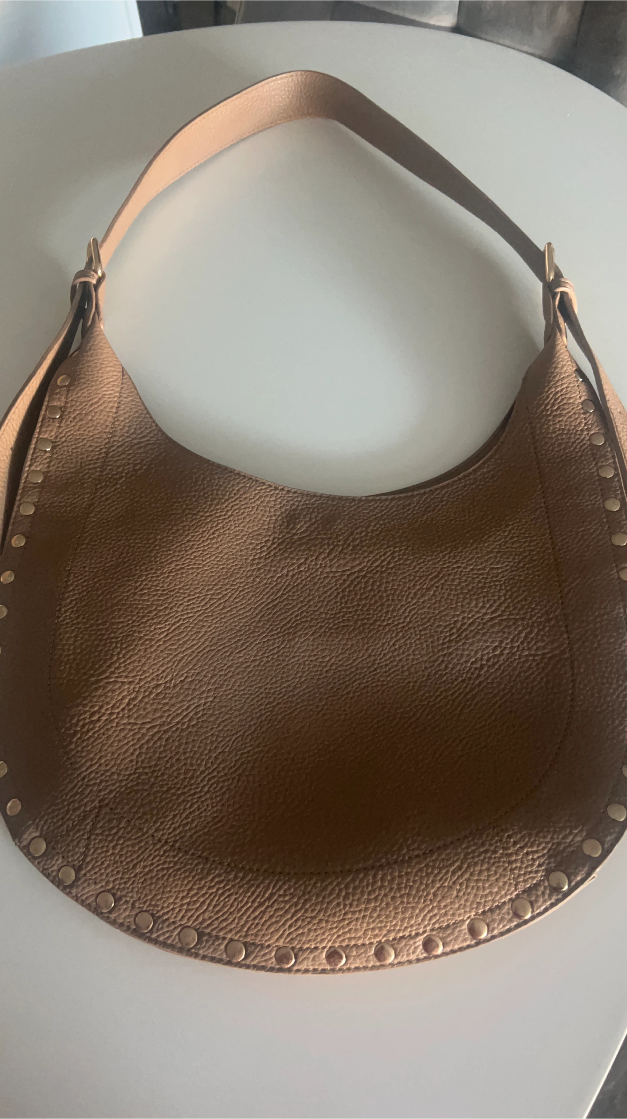 Brown Leather Hobo Bag with Studs