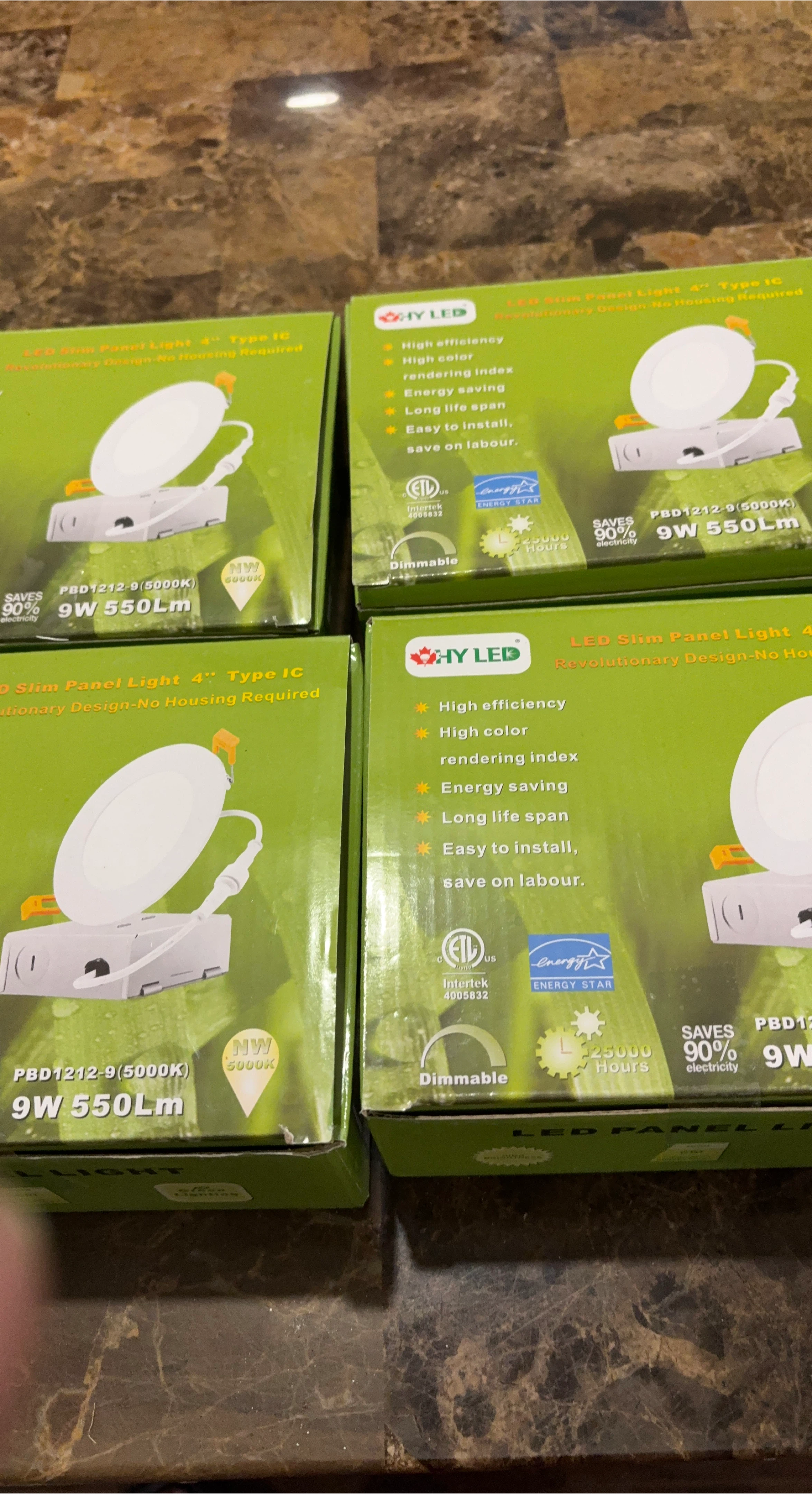 HY LED Slim Panel Light 4" 9W 550Lm 5000K Dimmable (2-Pack)