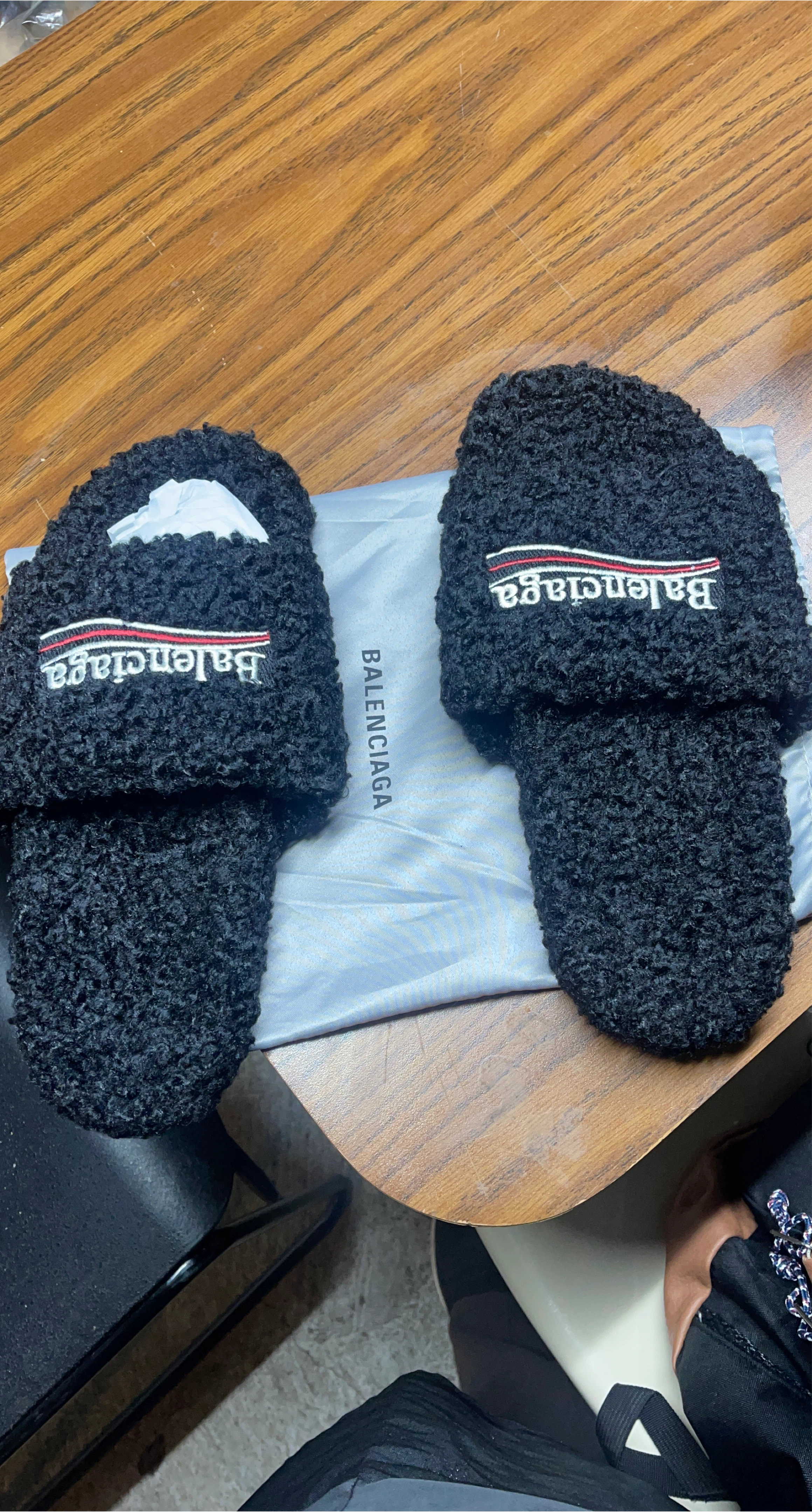 Balenciaga Black Fuzzy Slides