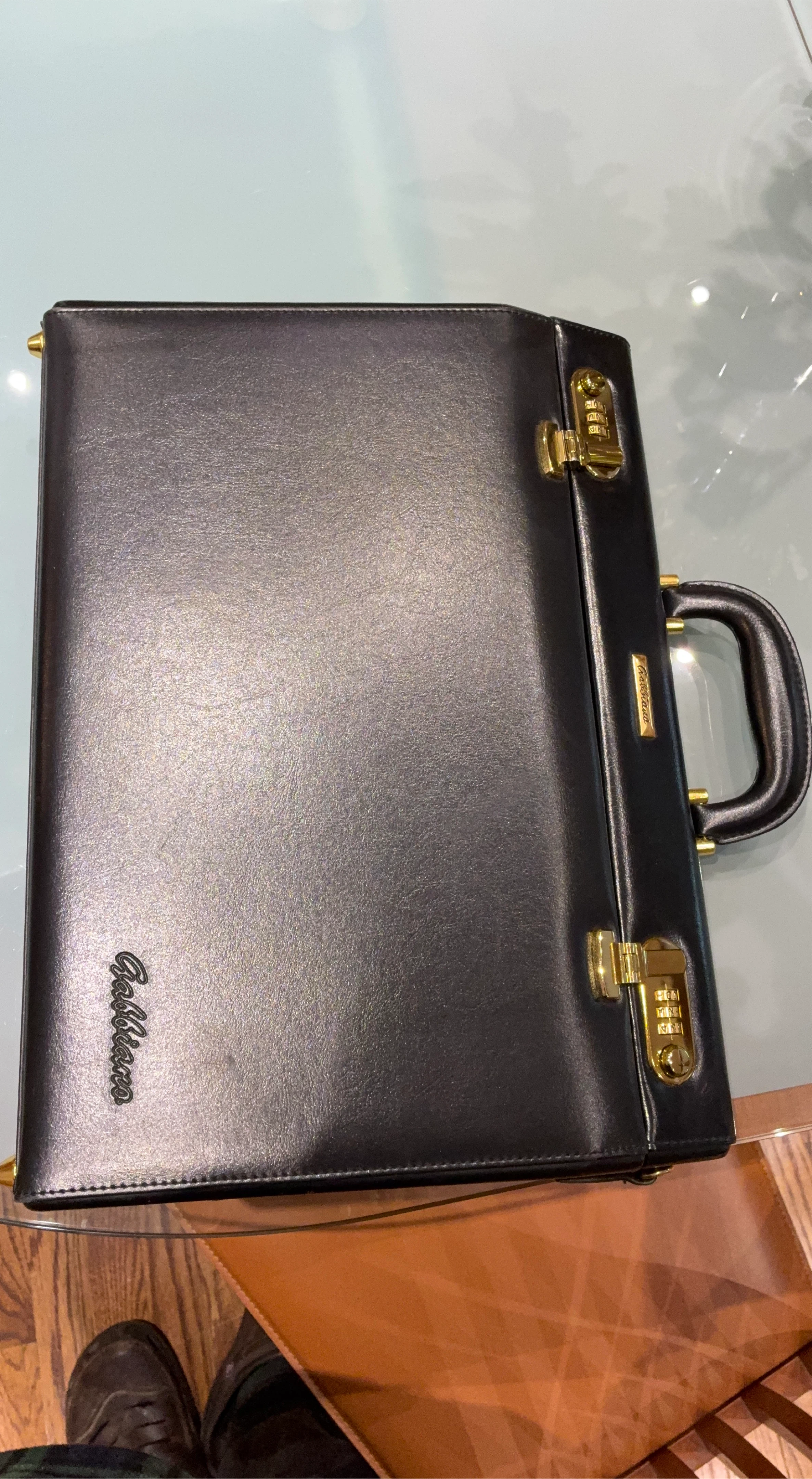 Gabbiano Black Leather Briefcase with Combination Locks