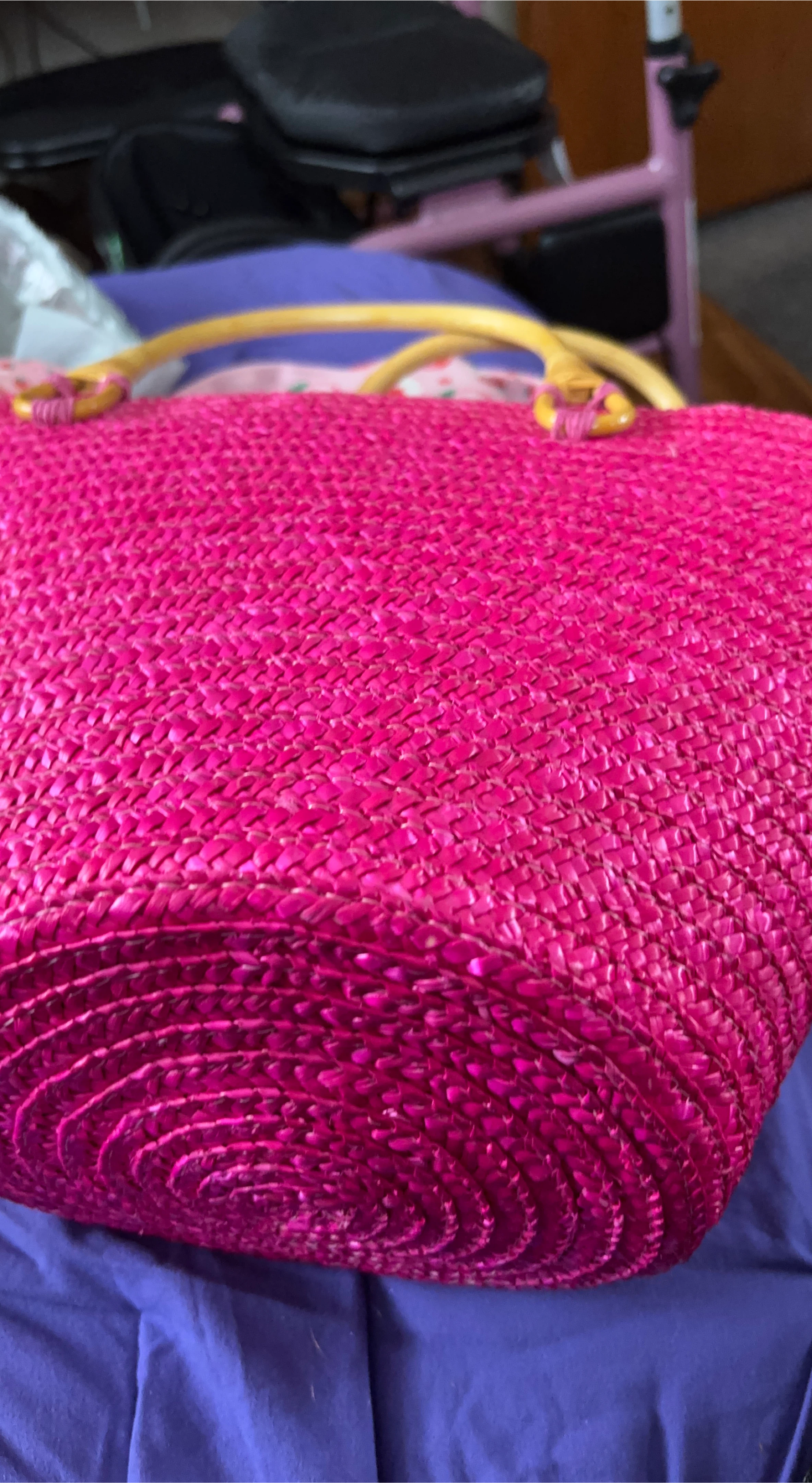 Bright Pink Straw Tote Bag