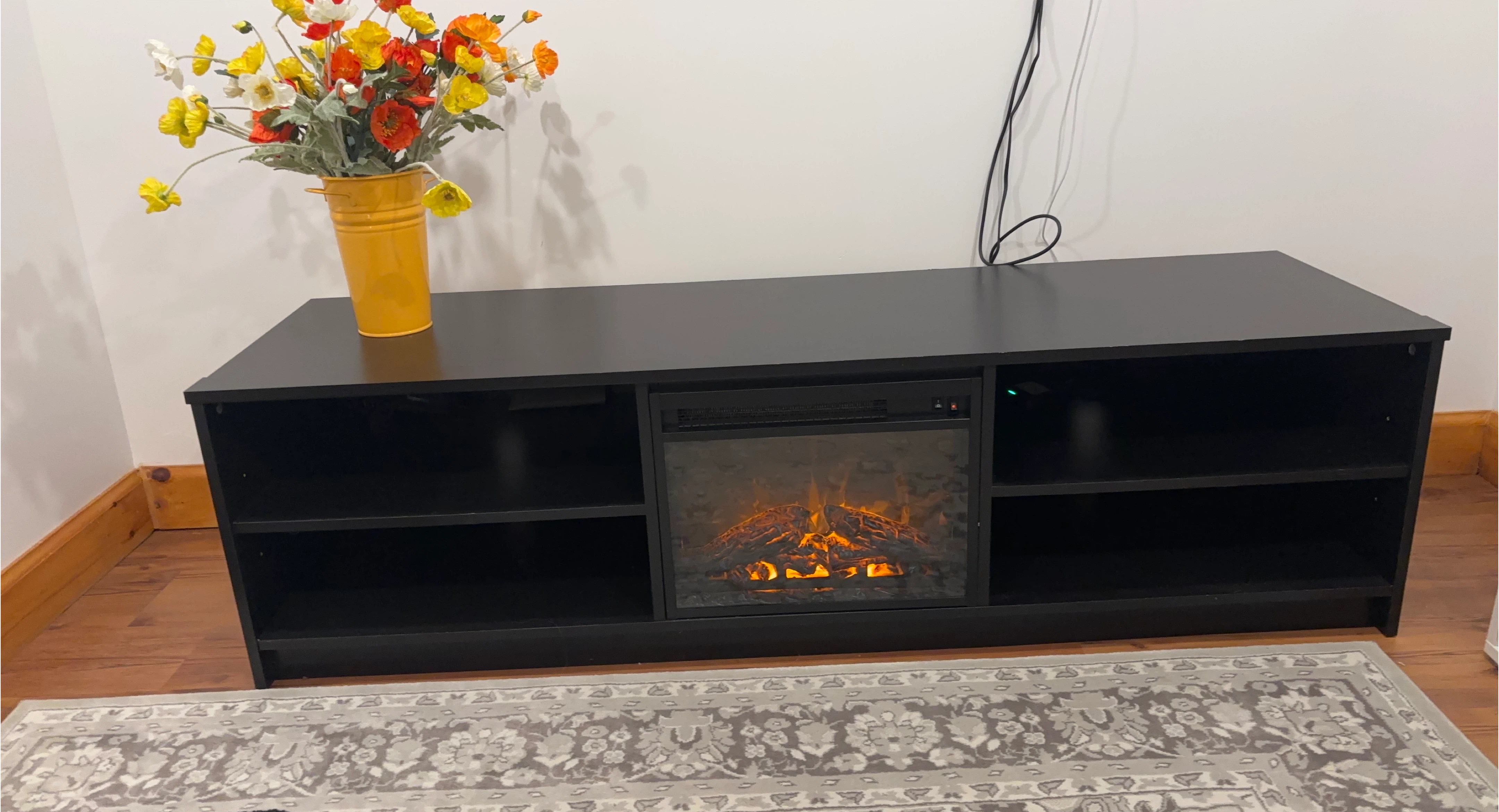 Black Entertainment Unit with Electric Fireplace