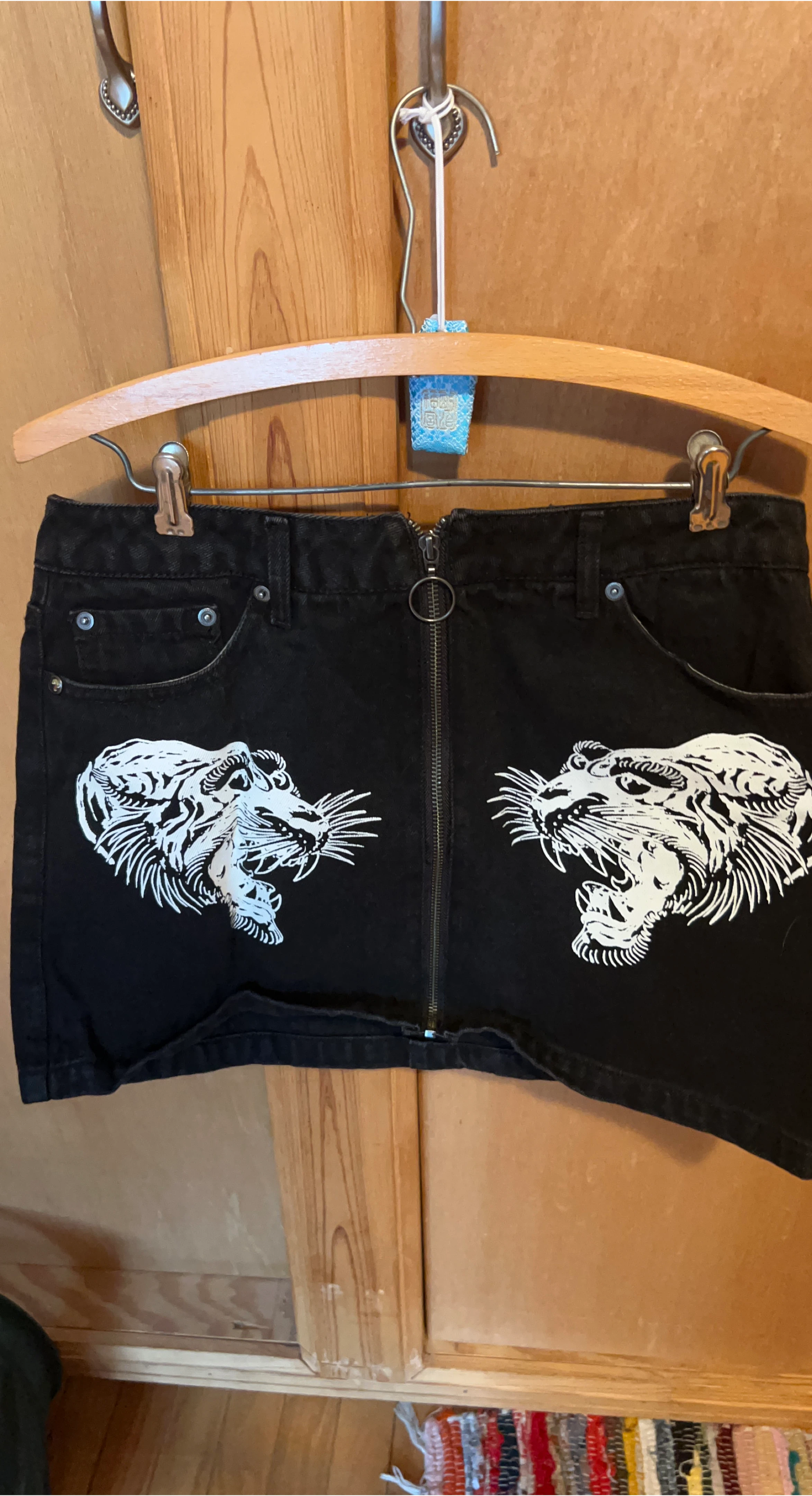 Ed Hardy Denim Mini Skirt with Tiger Graphic