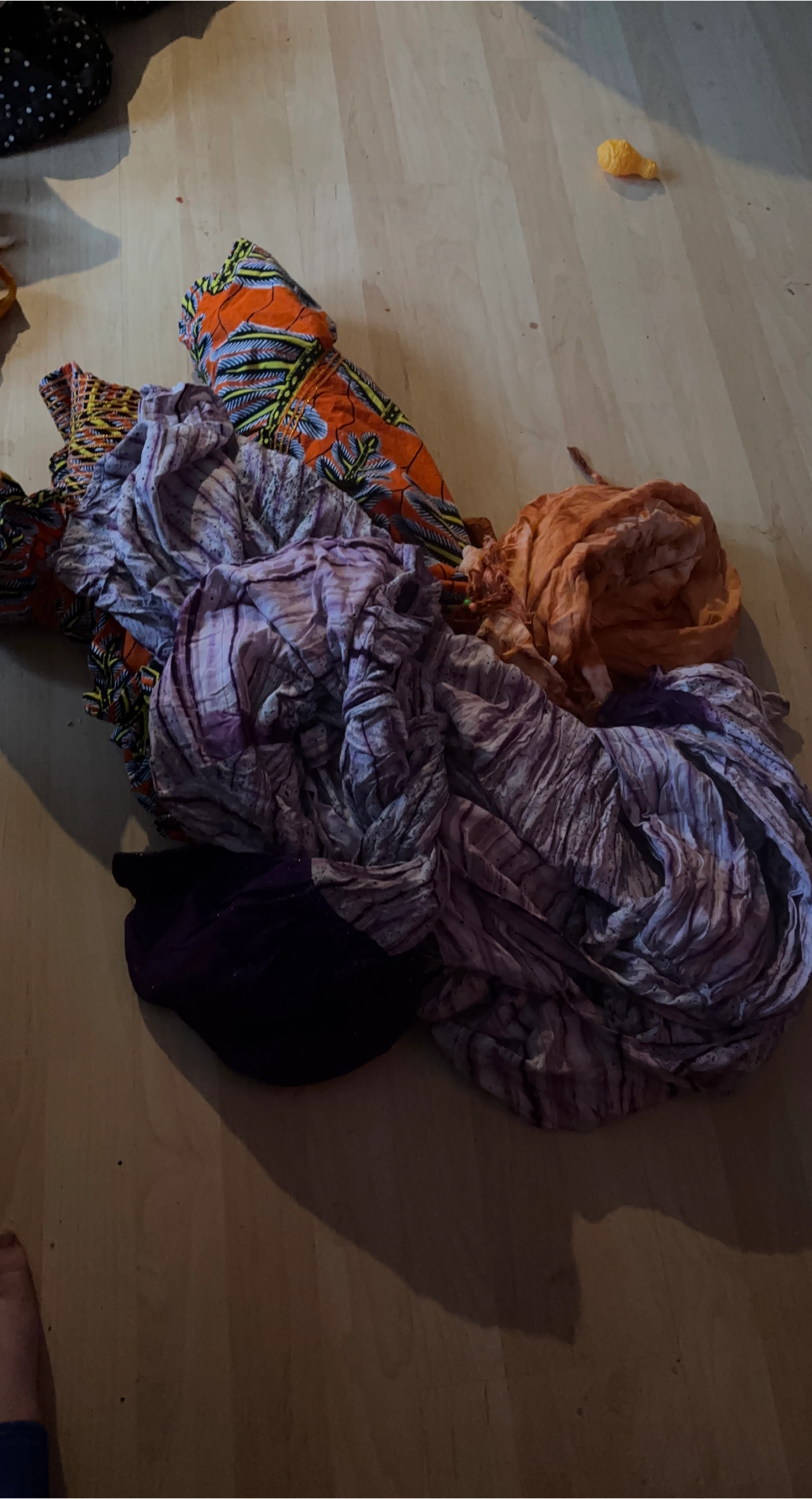 Assorted Fabrics - Orange, Purple, and White Patterns