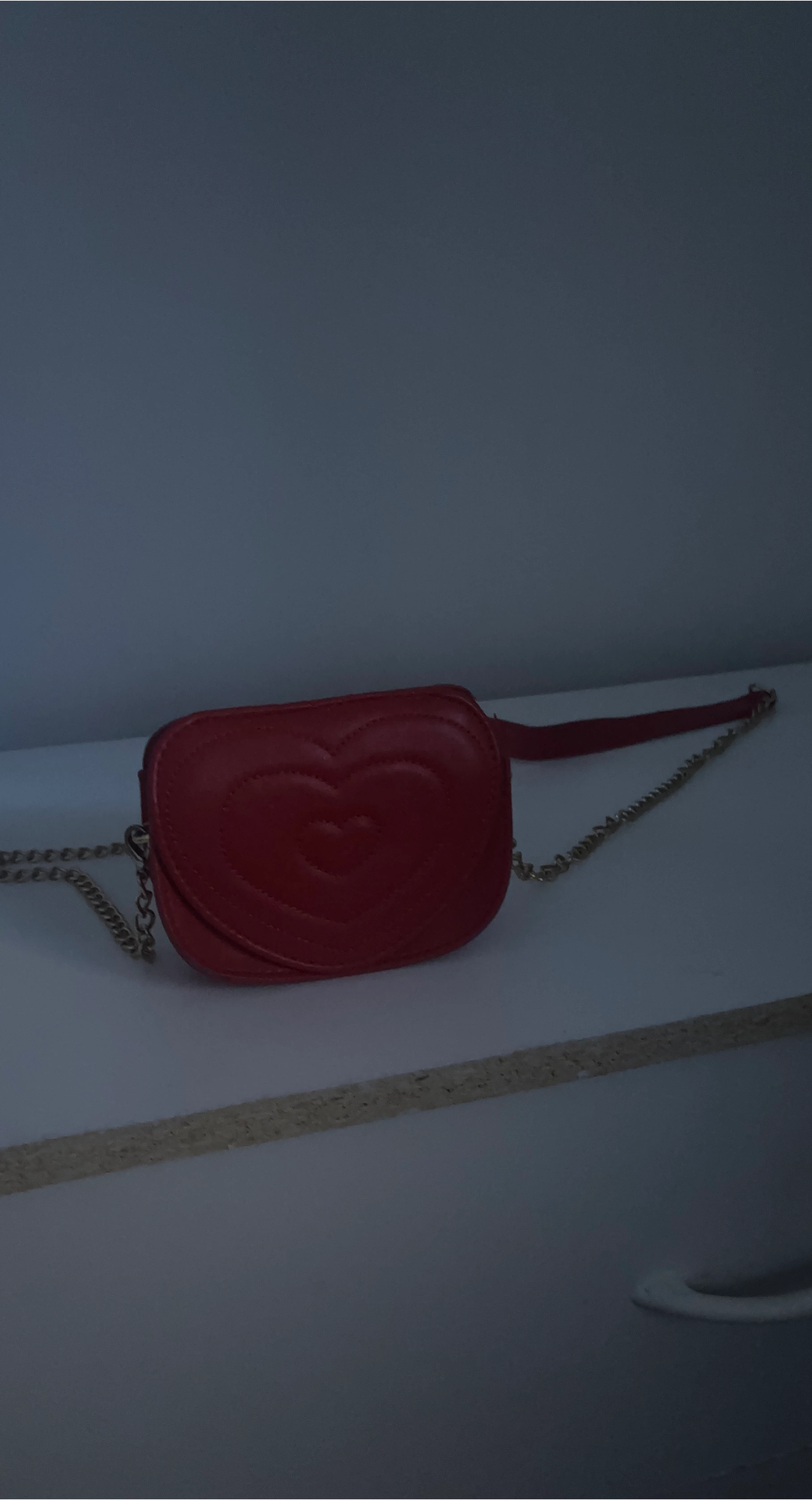 Red Heart Shaped Quilted Crossbody Bag with Gold Chain