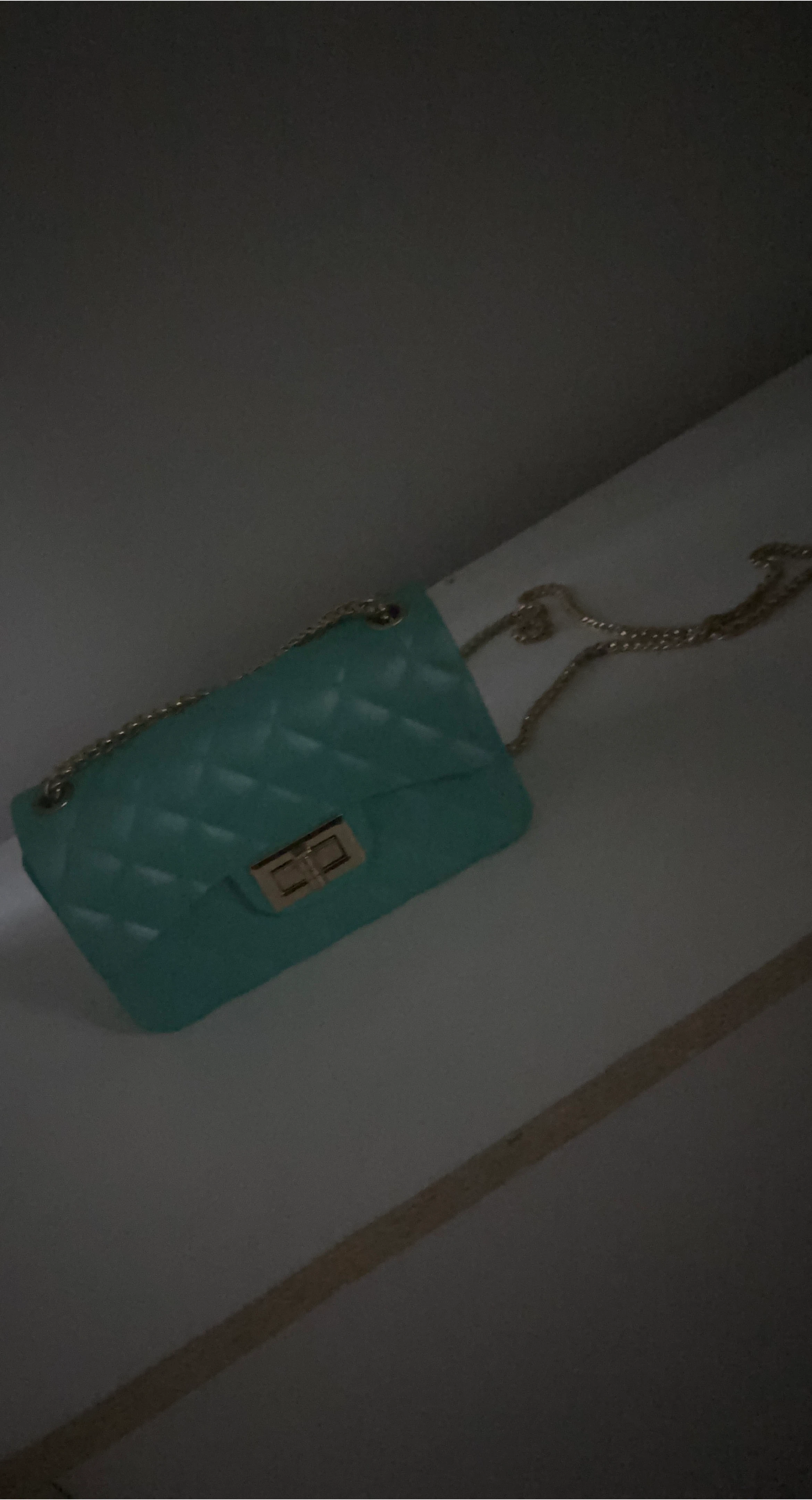 Teal Quilted Crossbody Bag with Gold Chain