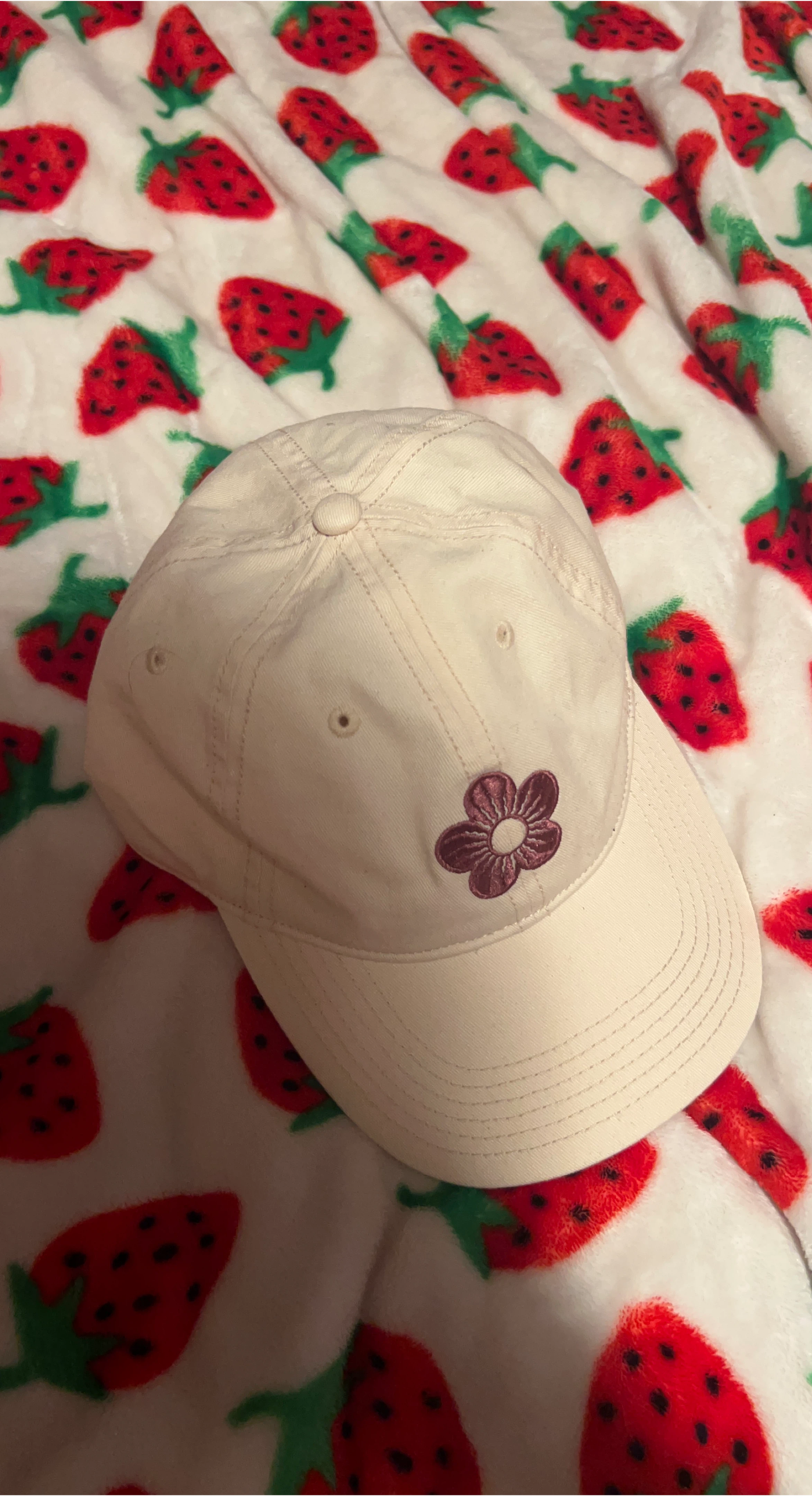 Mighty Fine Cream Baseball Cap with Flower Accent
