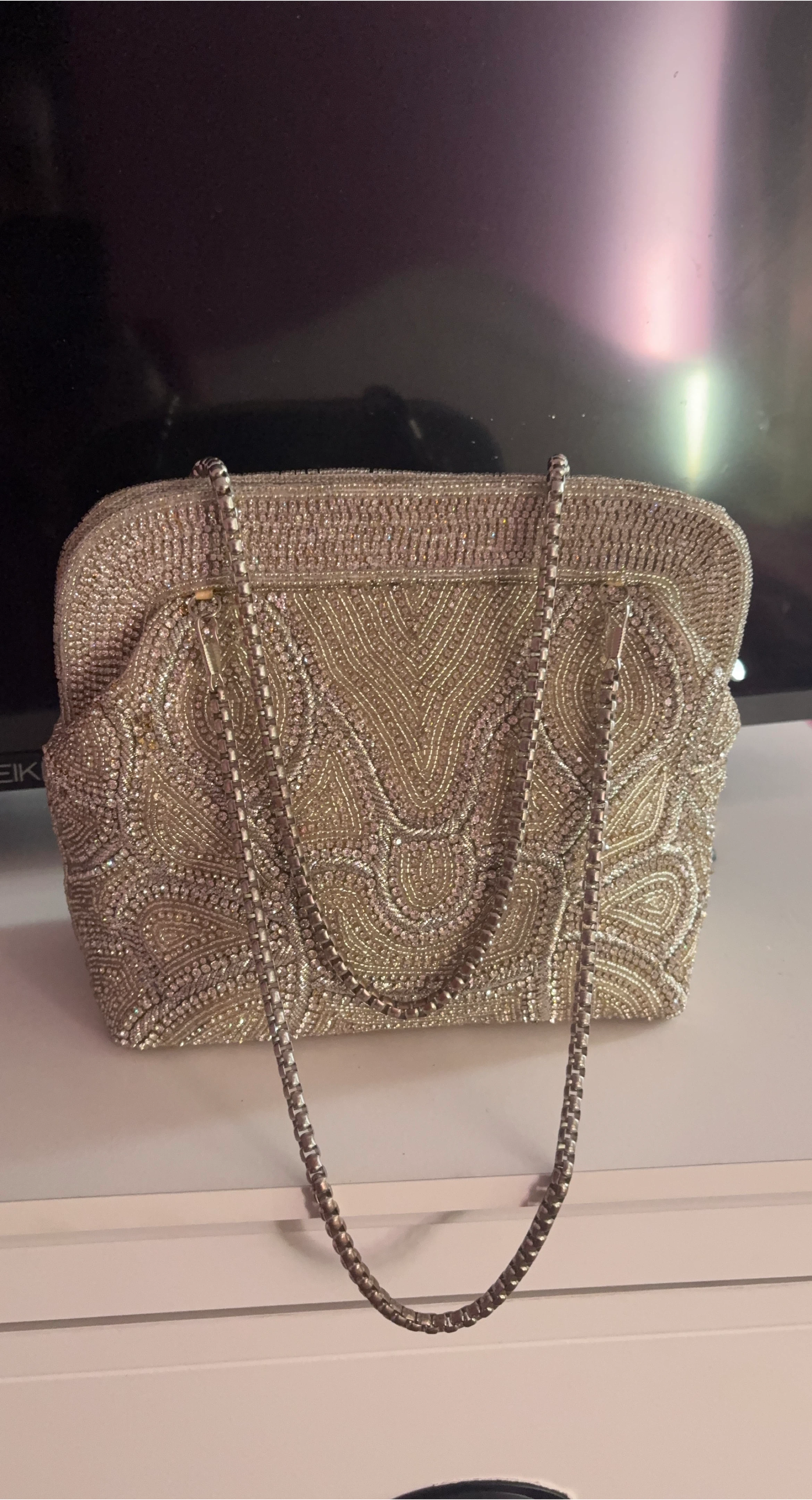 Beaded Evening Clutch Purse with Chain Strap