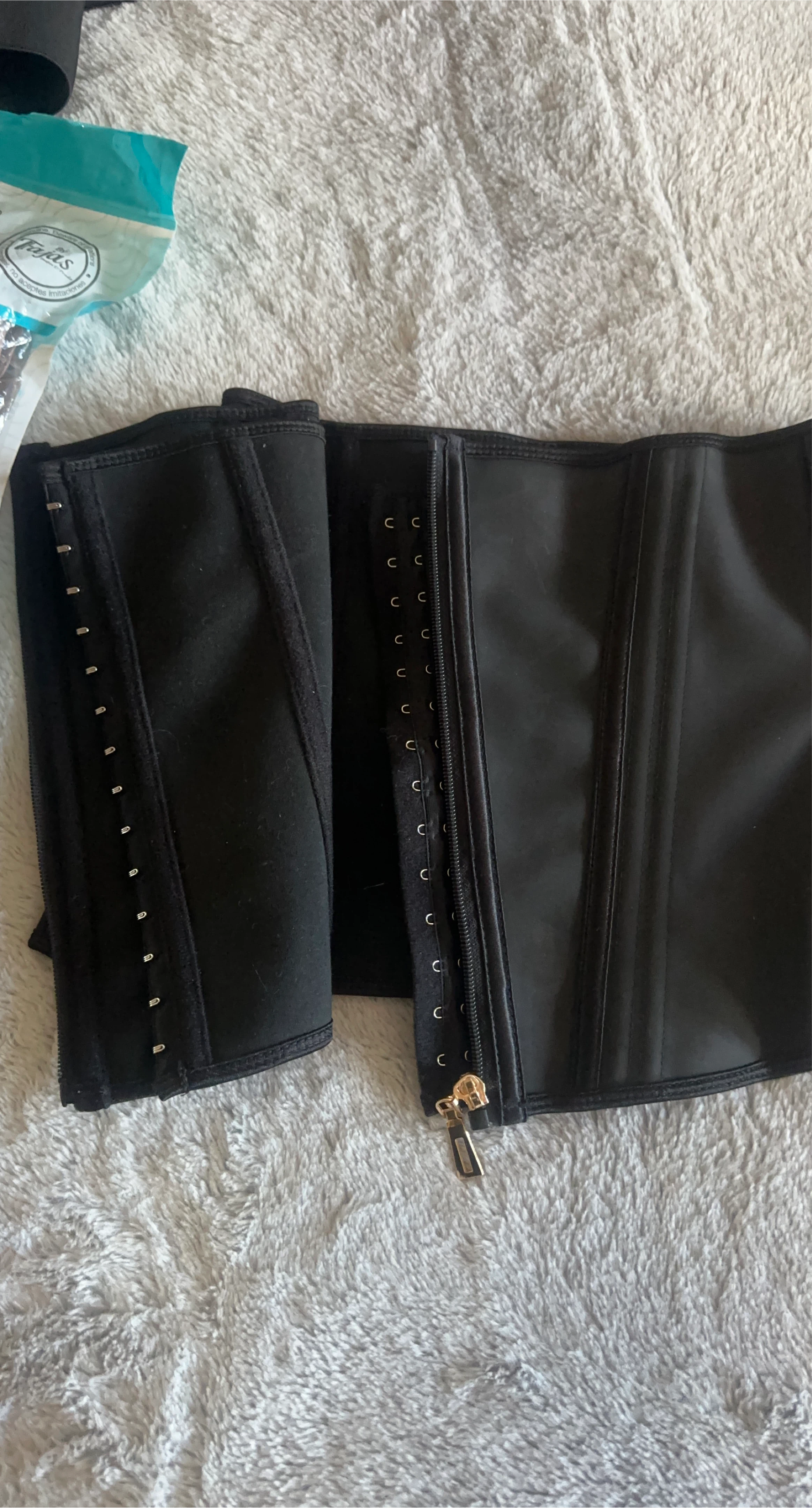 Black Waist Trainer Corset with Zipper and Hook-and-Eye Closure
