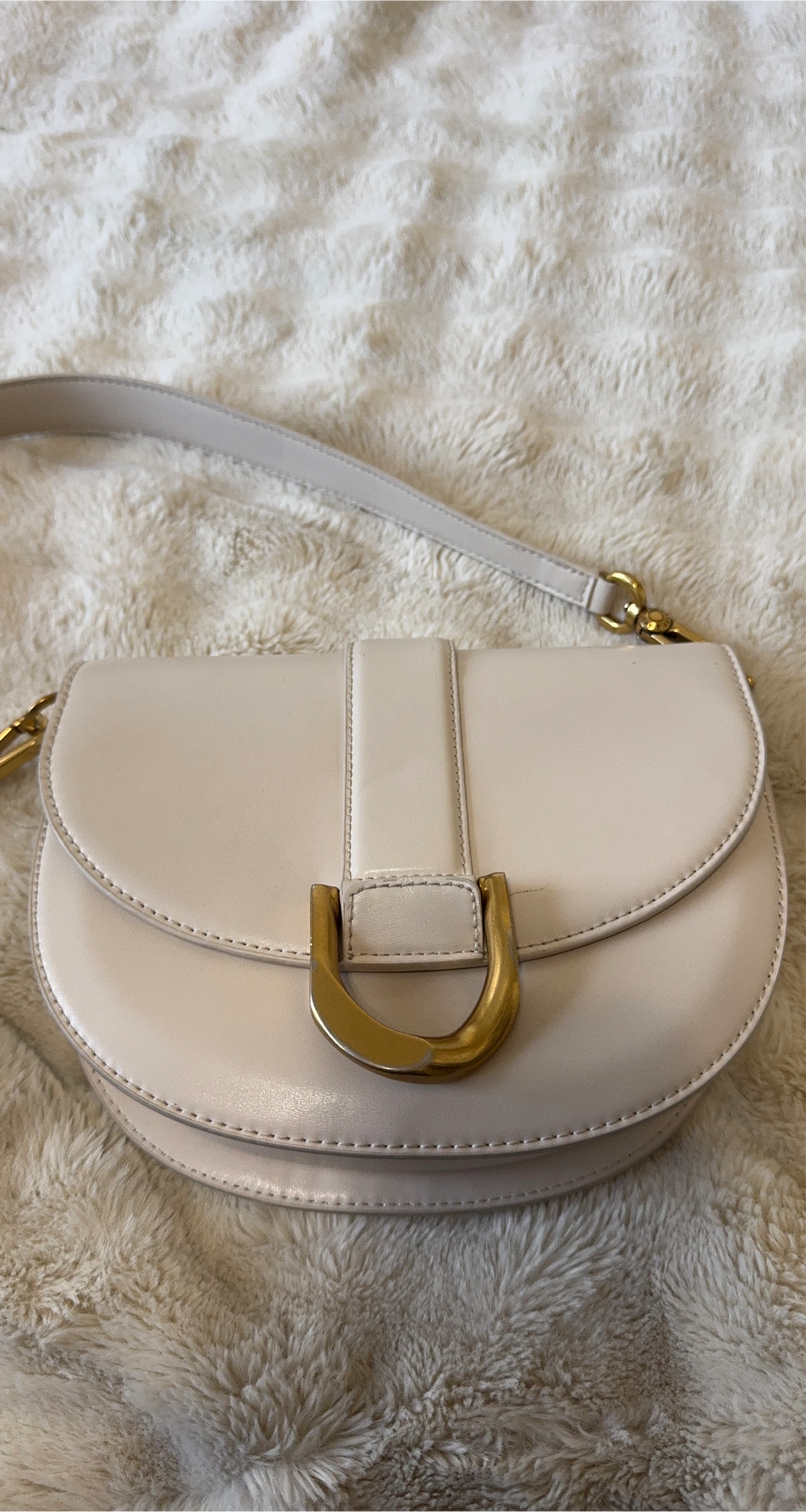 Women's White Shoulder Bag with Gold Hardware