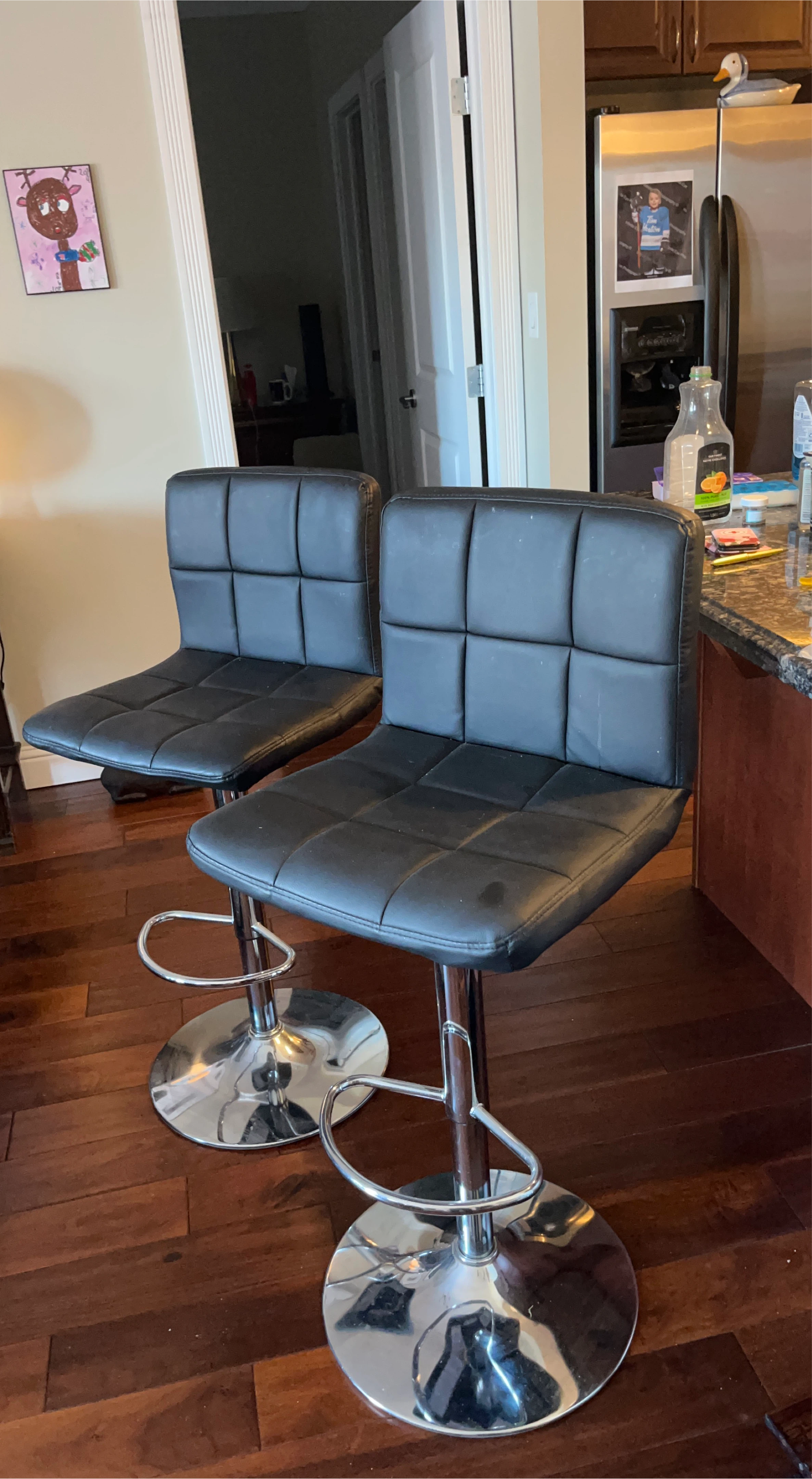 Set of 2 Black Faux Leather Bar Stools