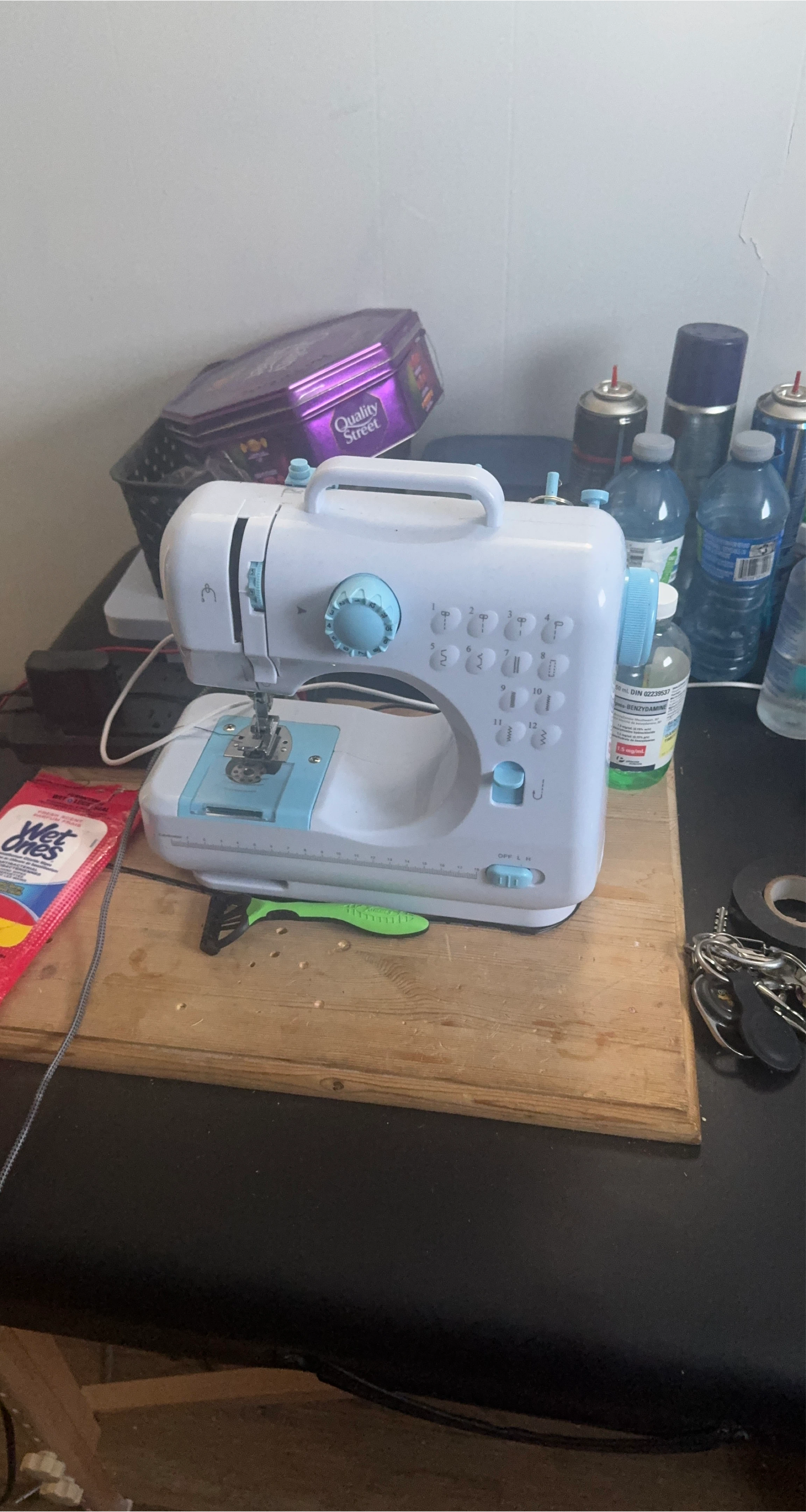 White and Blue Portable Sewing Machine