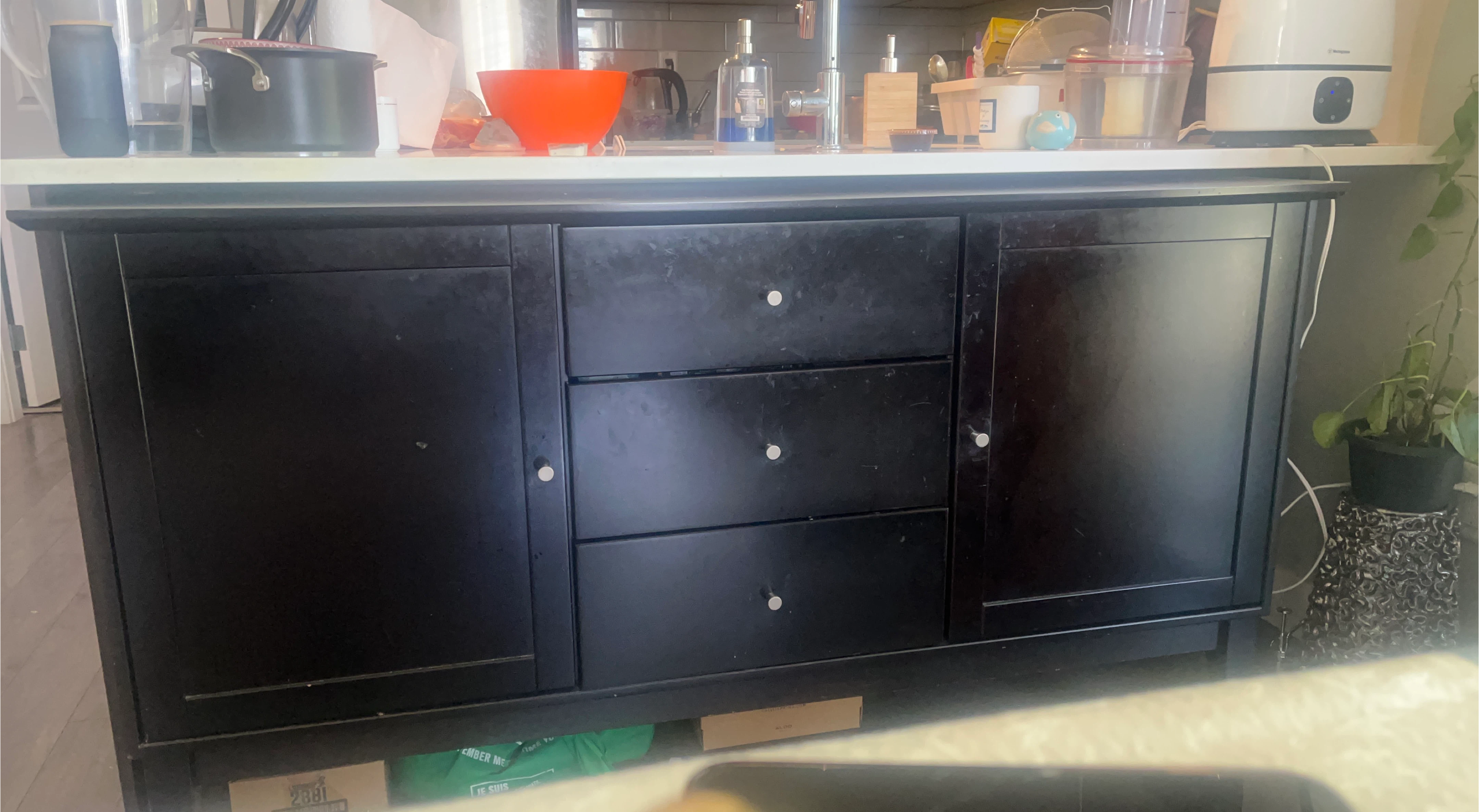 Black Sideboard Buffet with 3 Drawers
